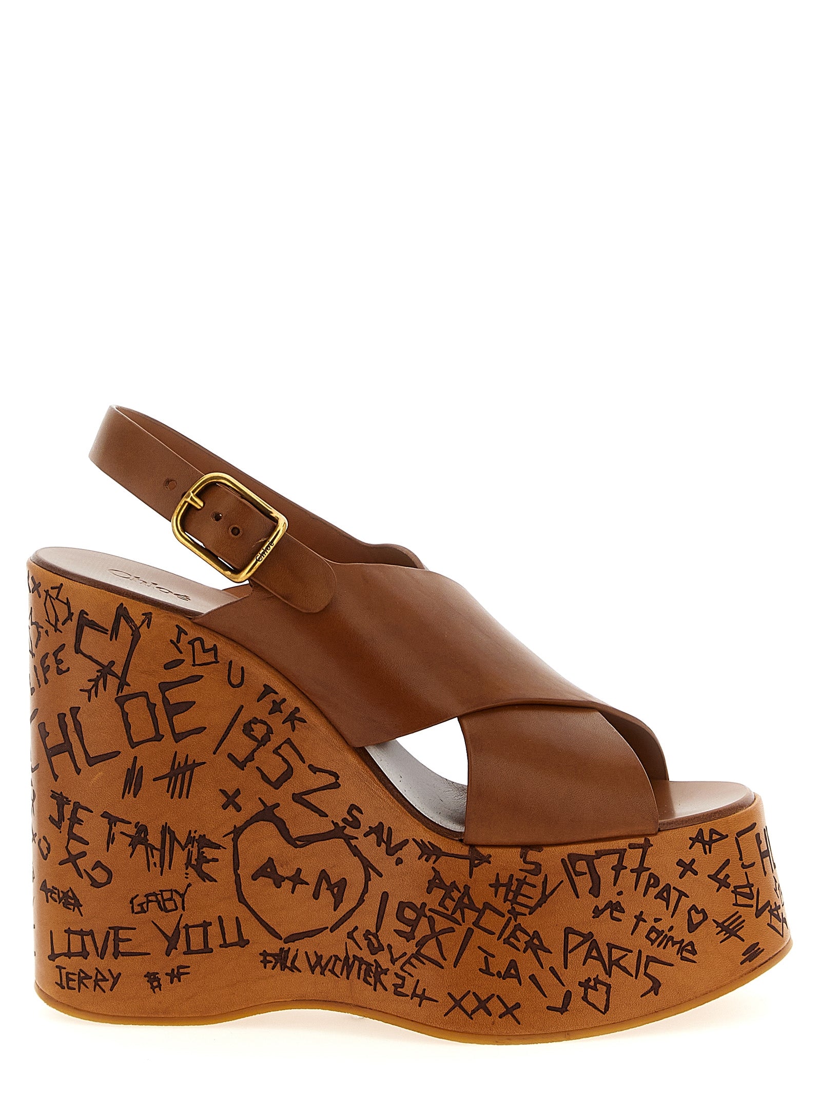 Chloé Brown Calfskin Wedge Women's Sandals