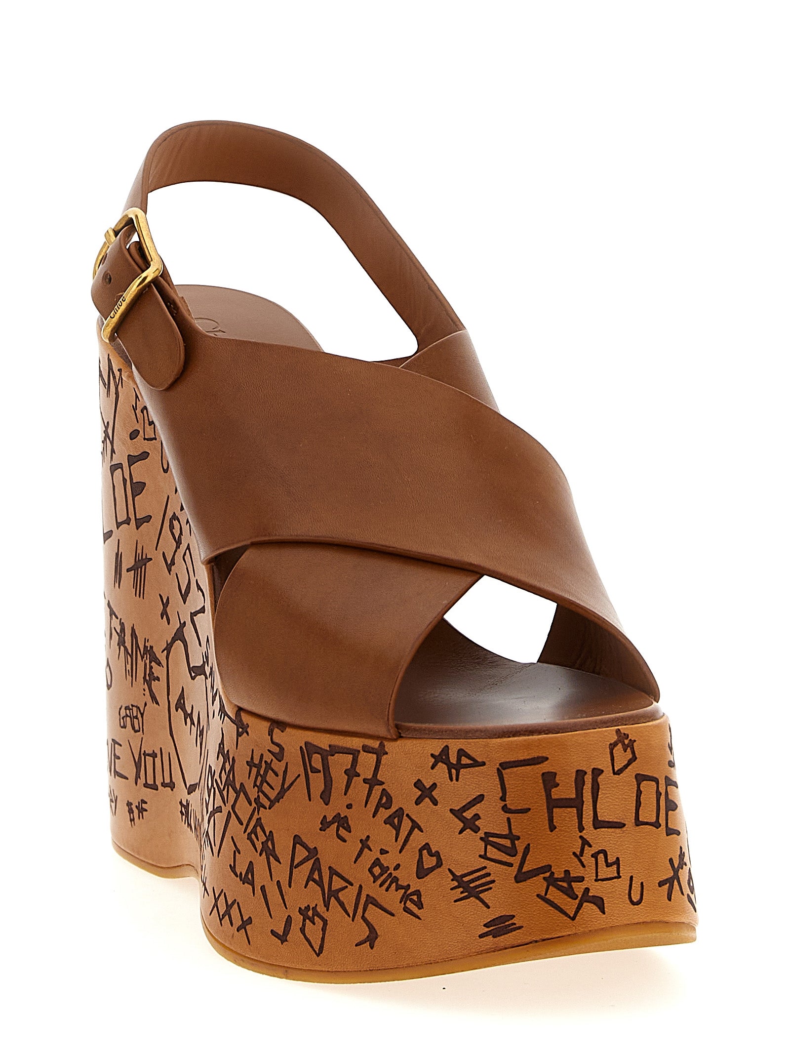Chloé Brown Calfskin Wedge Women's Sandals
