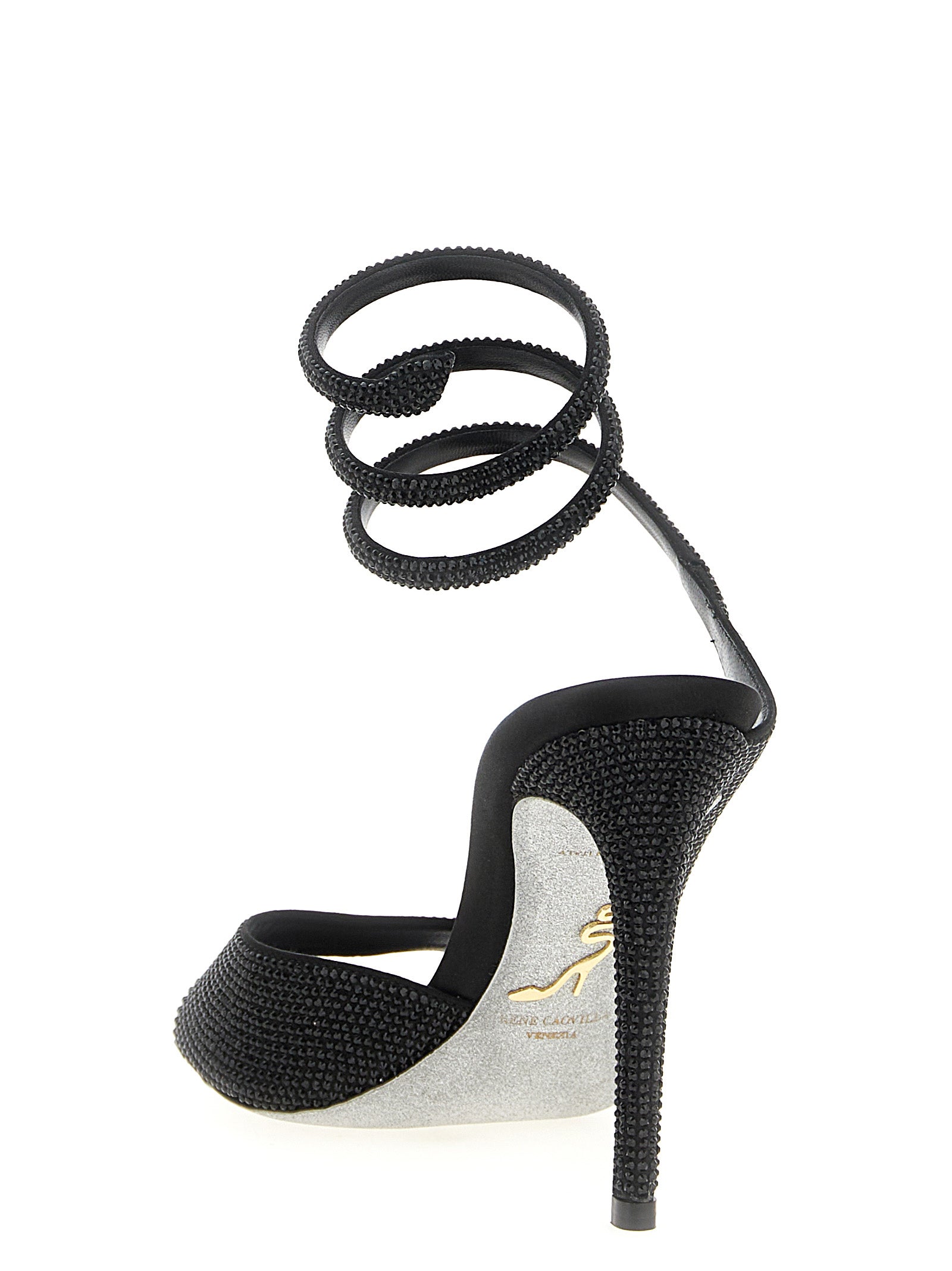 RENE CAOVILLA Black Satin Stiletto Heel Women's Sandals