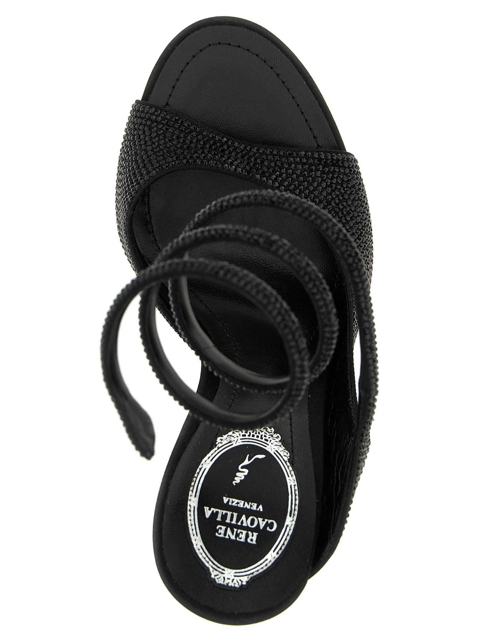 RENE CAOVILLA Black Satin Stiletto Heel Women's Sandals