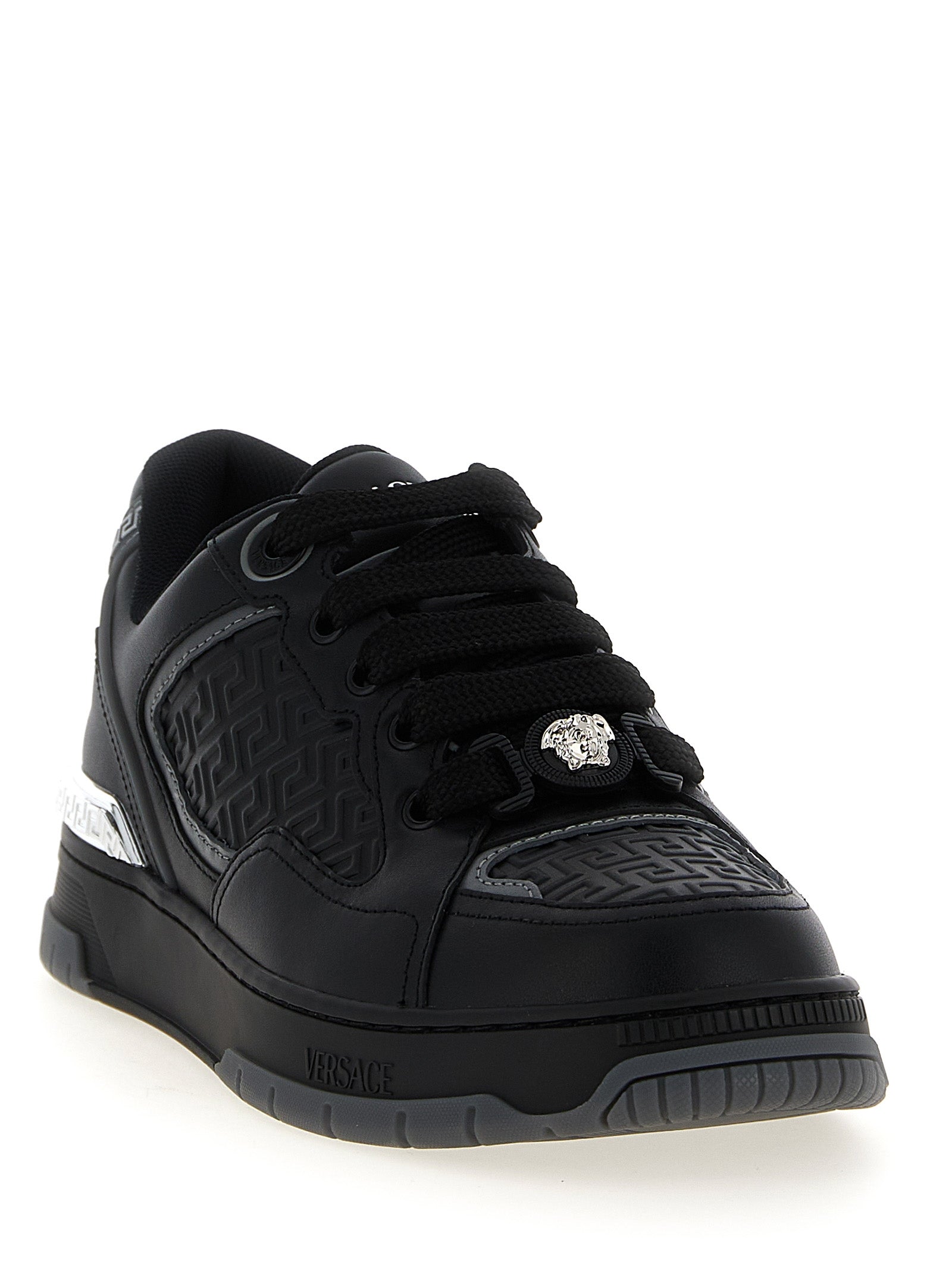 Versace Black Calfskin Athletic Men's Sneakers
