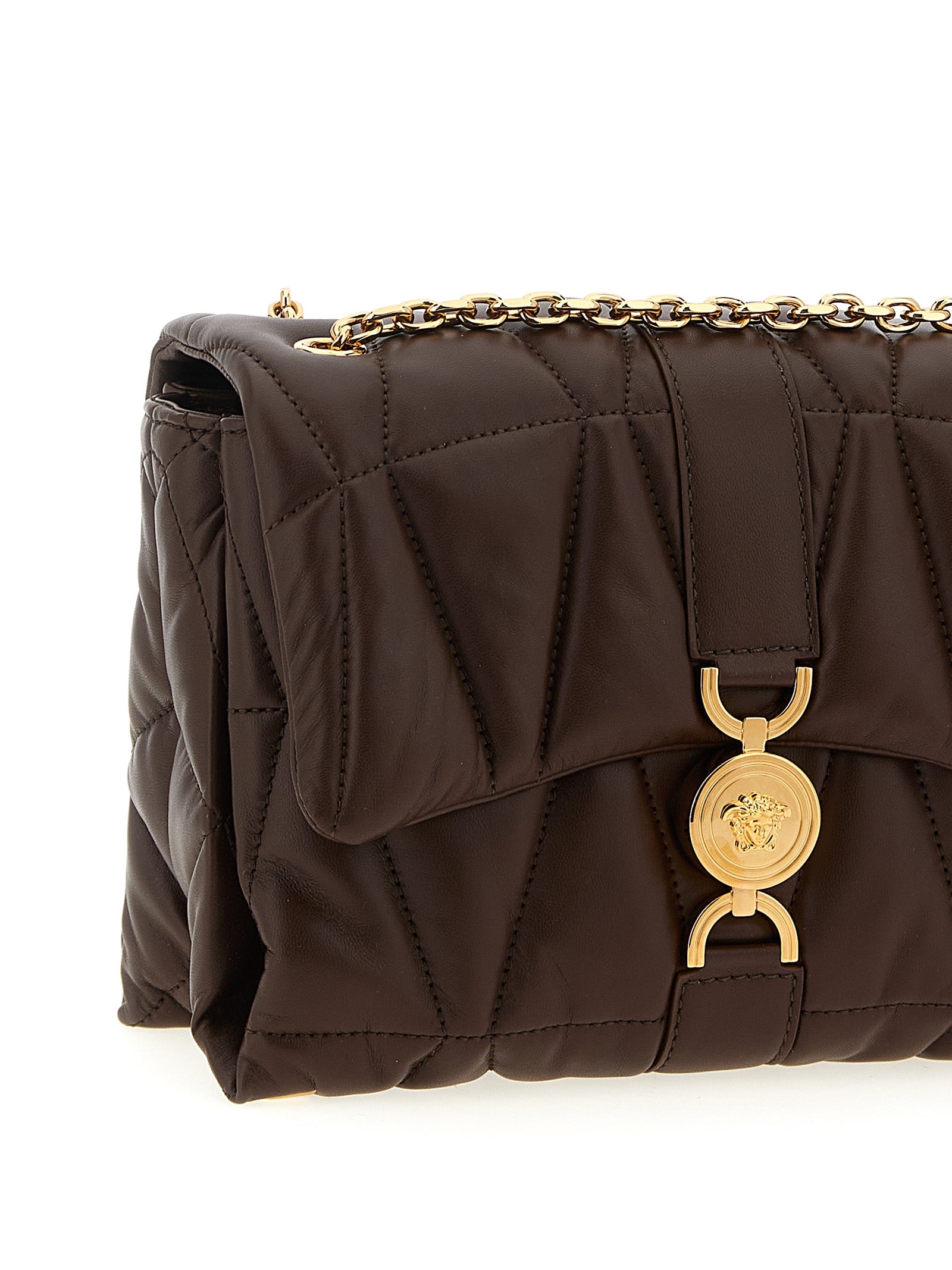 Versace Brown Lamb Leather Shoulder Women's Bag