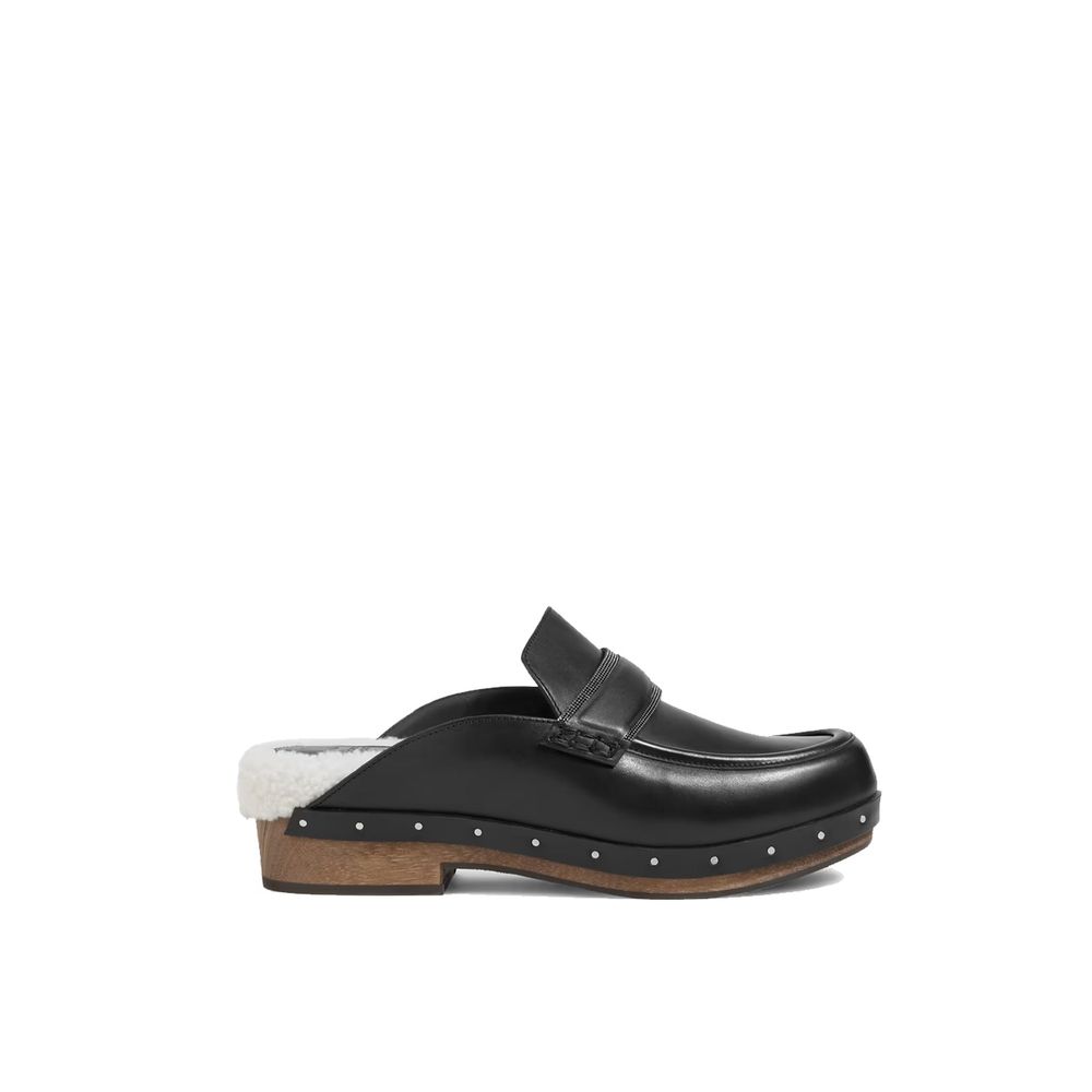 Brunello Cucinelli Black Leather Women's Mules