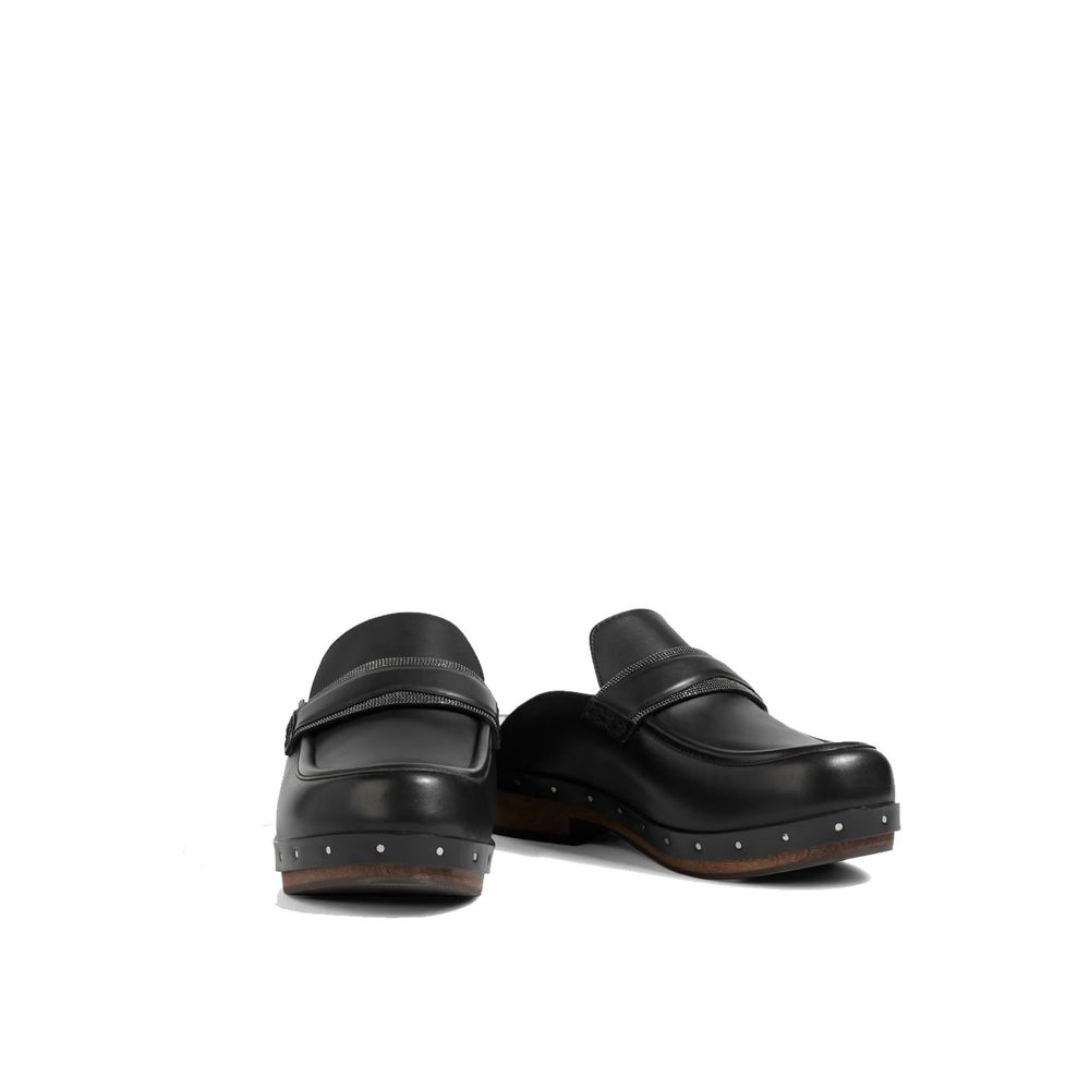 Brunello Cucinelli Black Leather Women's Mules