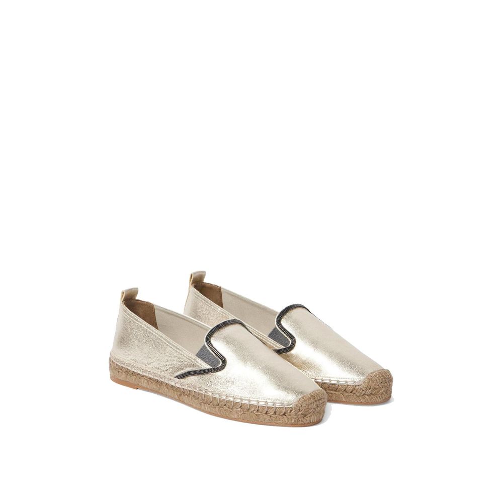 Brunello Cucinelli Gold Leather Women's Espadrilles