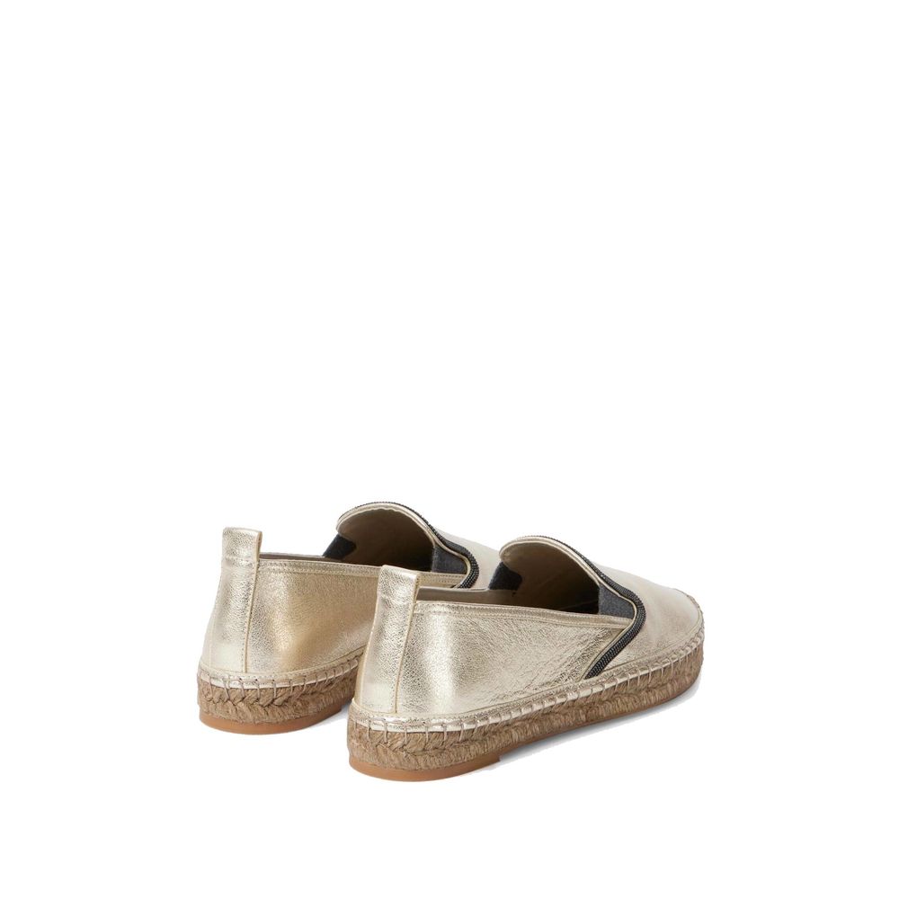 Brunello Cucinelli Gold Leather Women's Espadrilles
