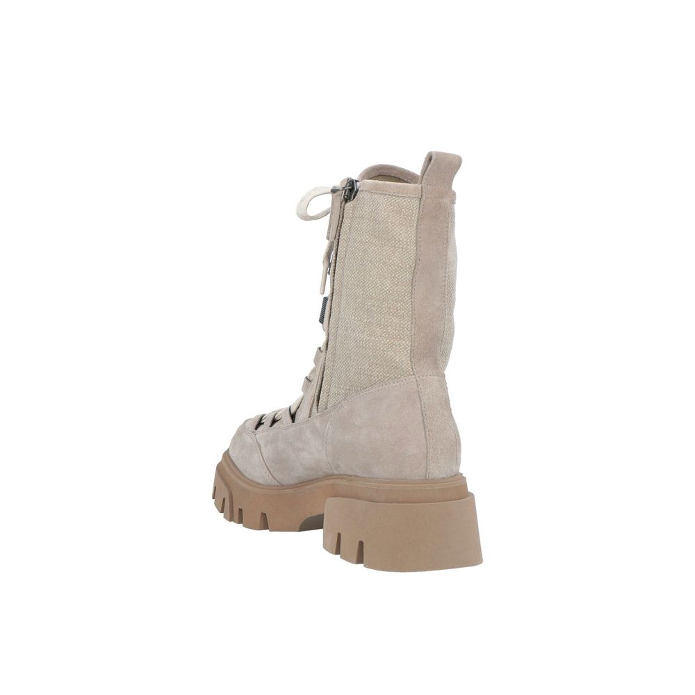 Brunello Cucinelli Beige Leather Lace-Up Women's Boots