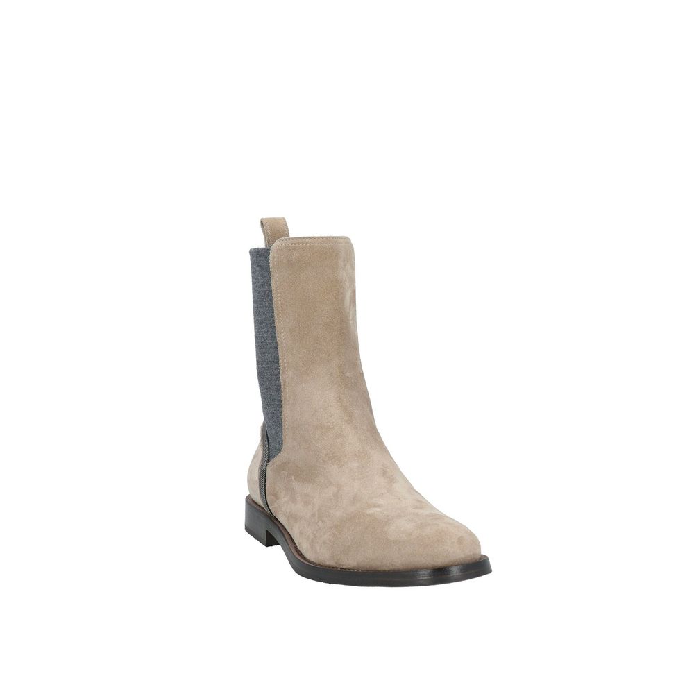 Brunello Cucinelli Beige Leather Chelsea Women's Boots