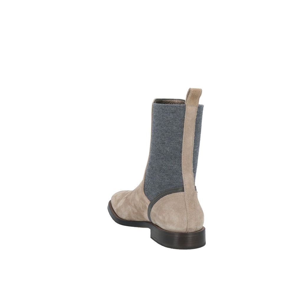Brunello Cucinelli Beige Leather Chelsea Women's Boots