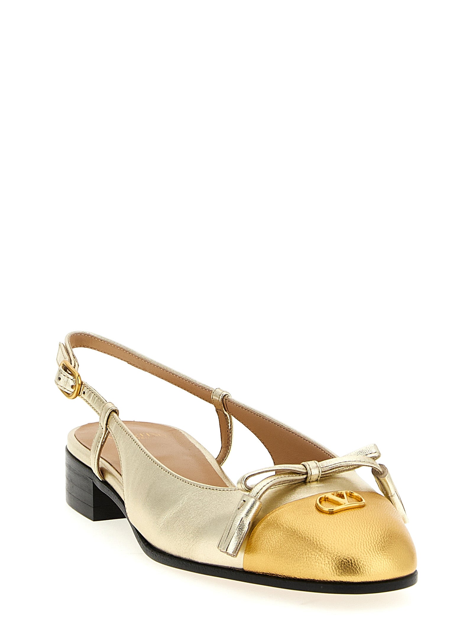 Valentino Garavani Gold Leather Ballet Women's Flats