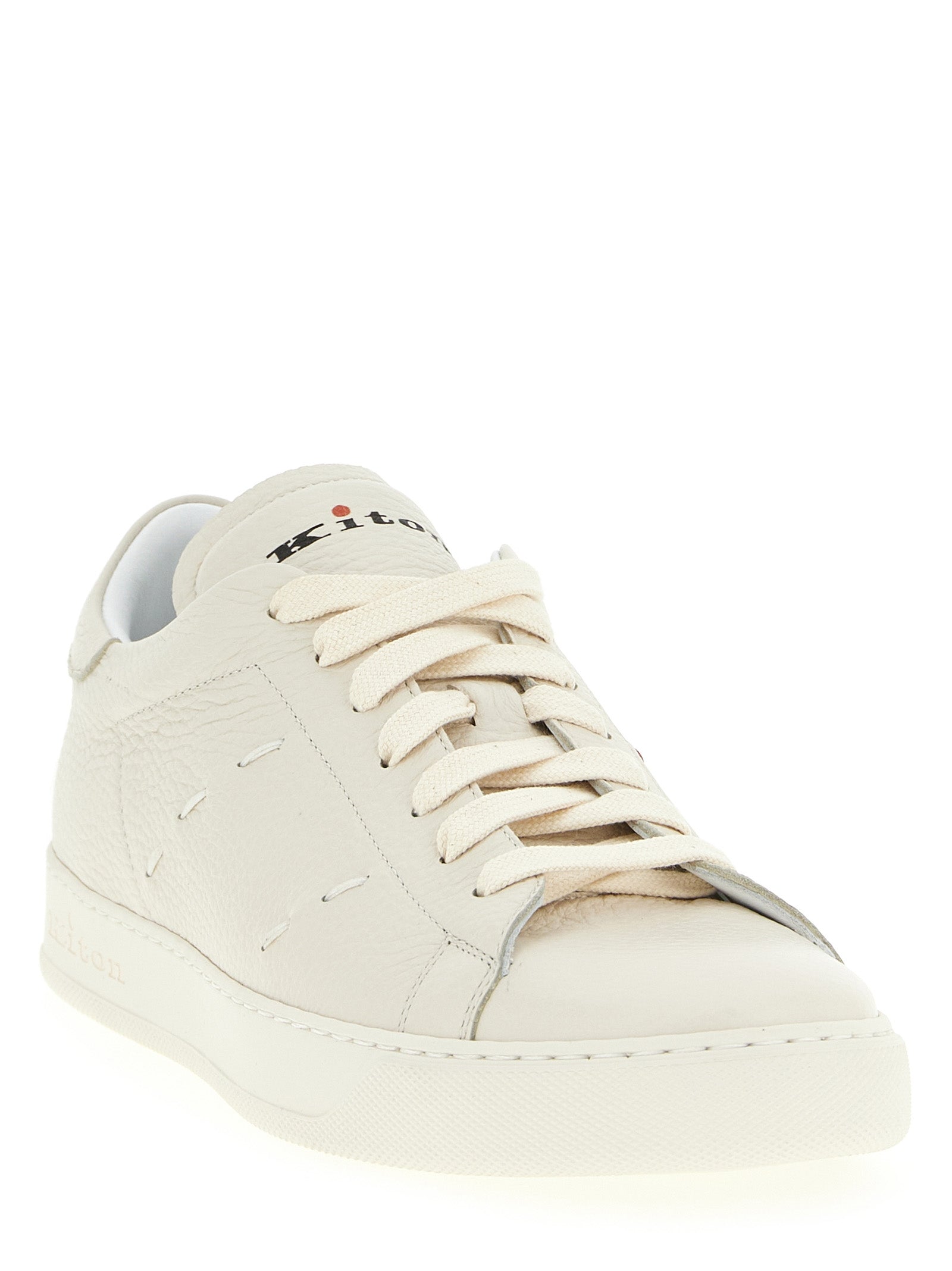 Kiton White Nubuc Leather Low Top Men's Sneakers