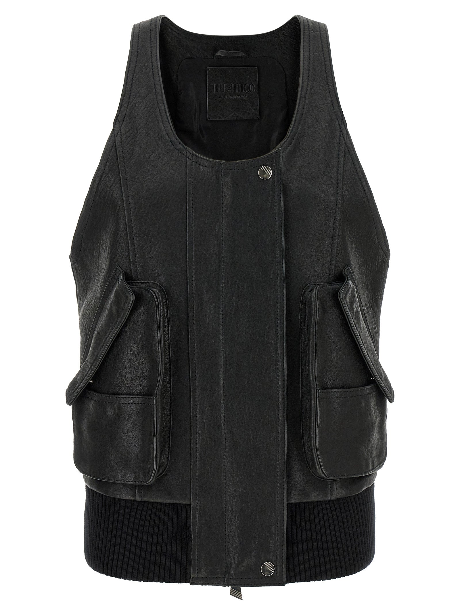 The Attico Black Lamb Leather Sleeveless Women's Jacket