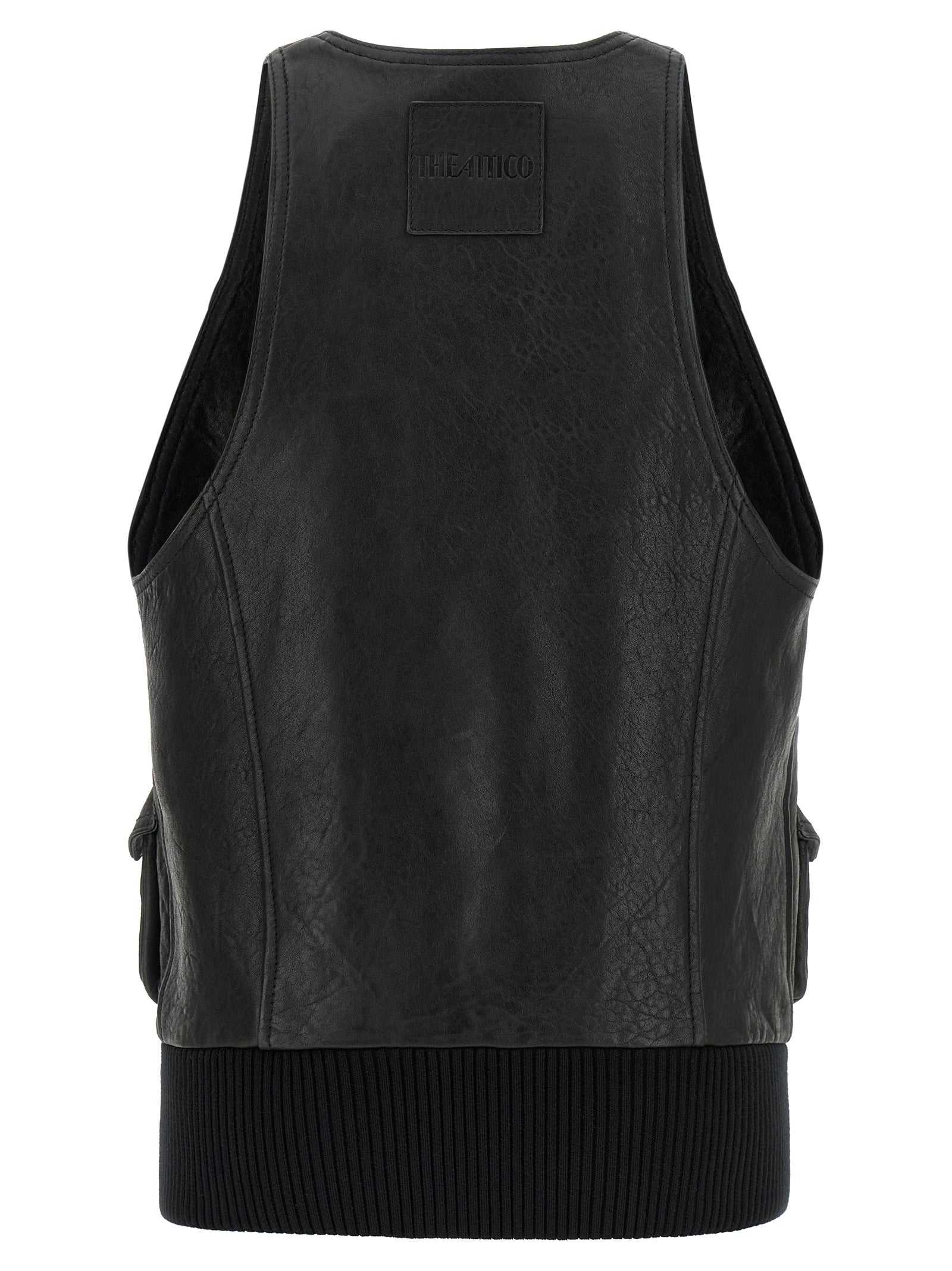 The Attico Black Lamb Leather Sleeveless Women's Jacket