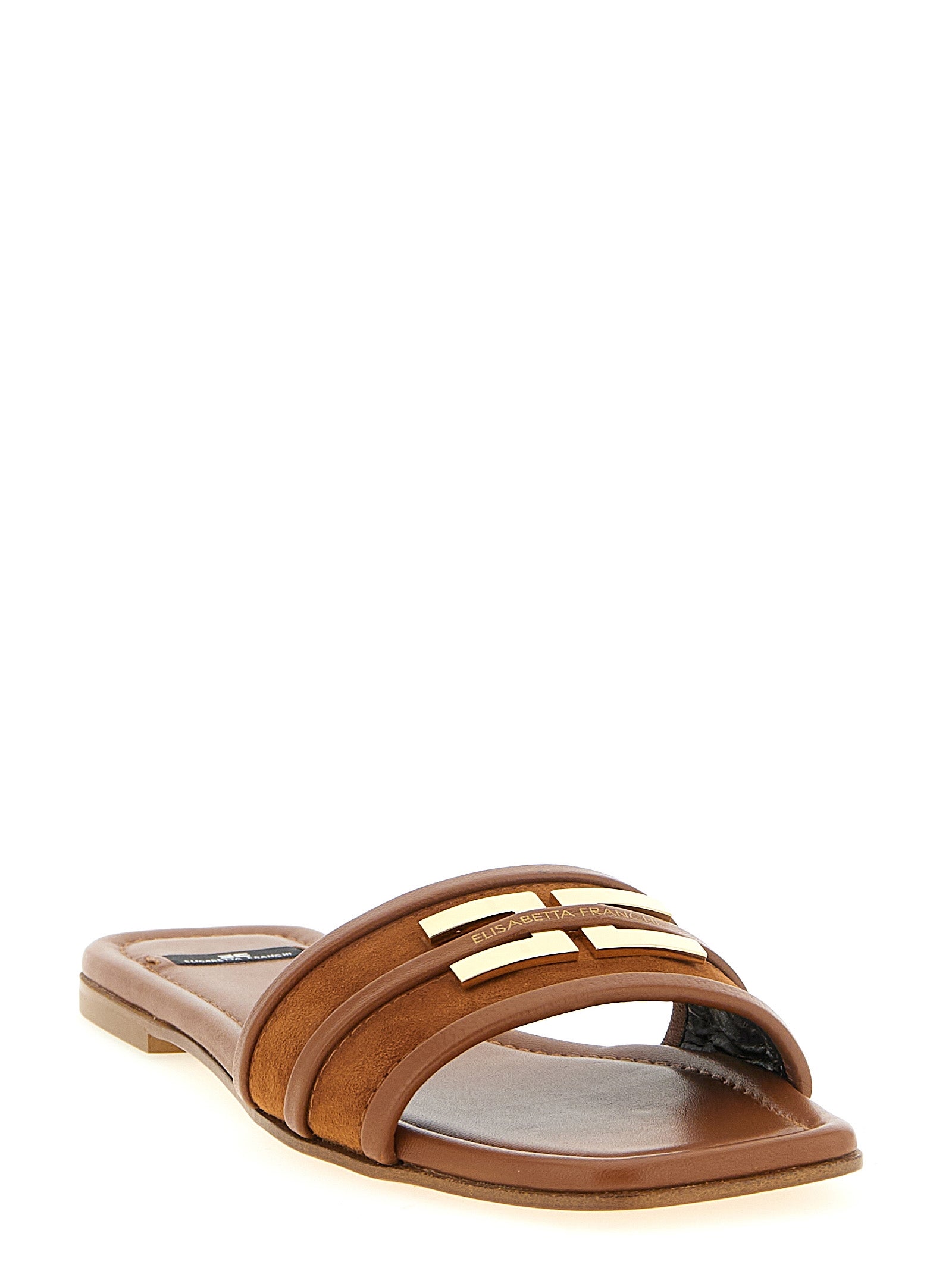 Elisabetta Franchi Brown Leather Women's Slides