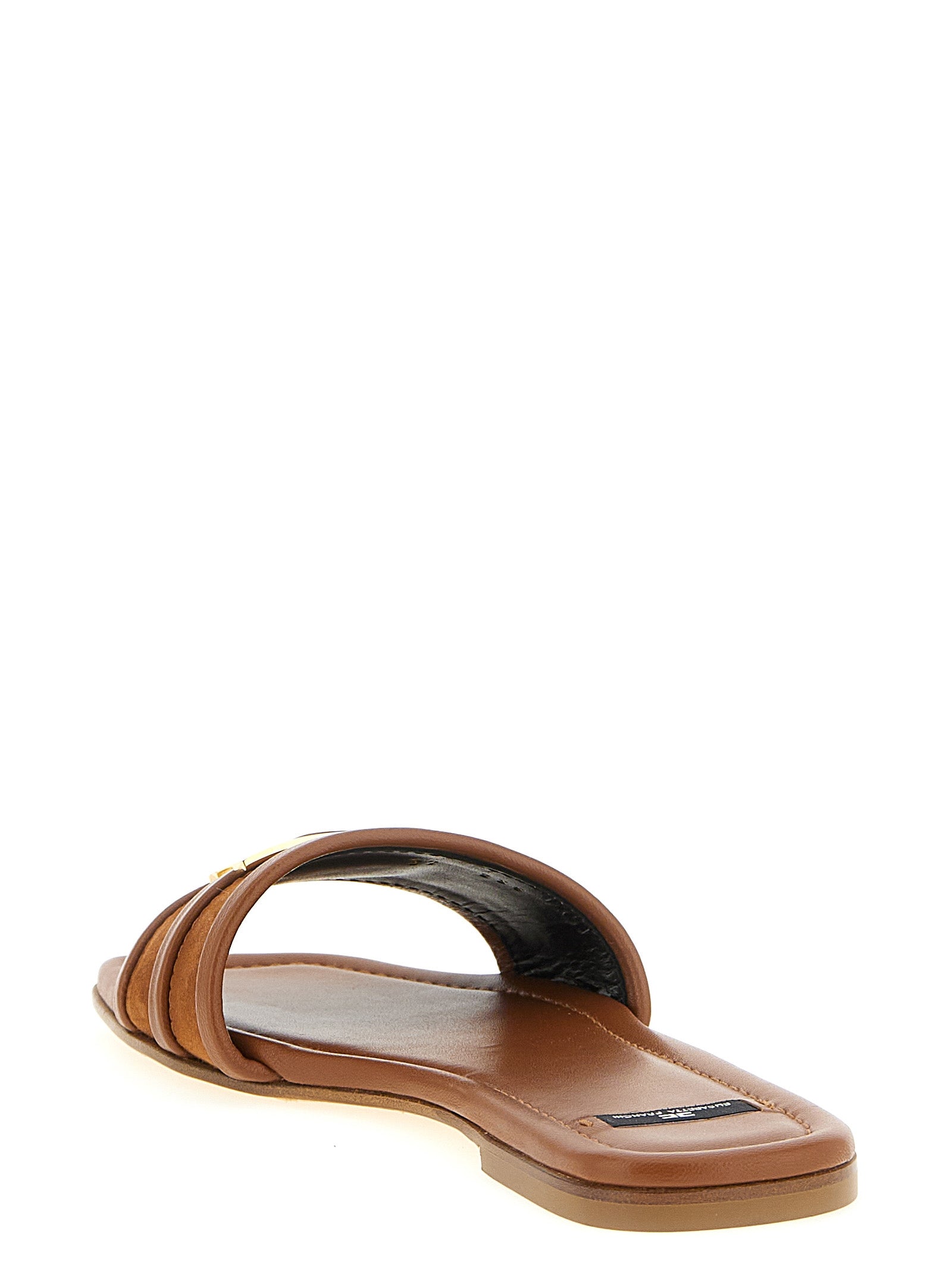 Elisabetta Franchi Brown Leather Women's Slides