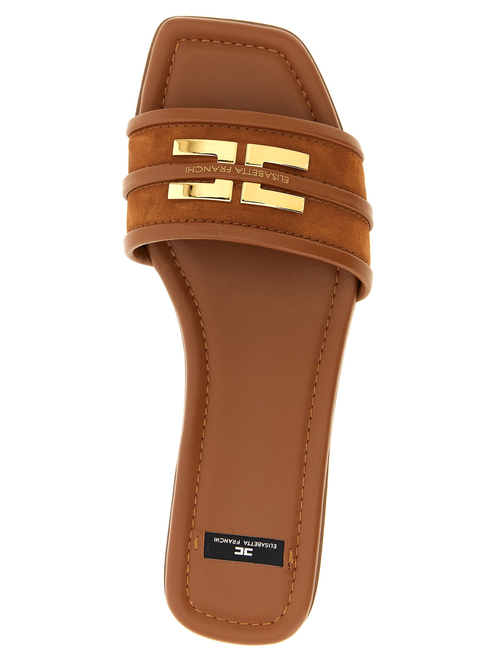 Elisabetta Franchi Brown Leather Women's Slides