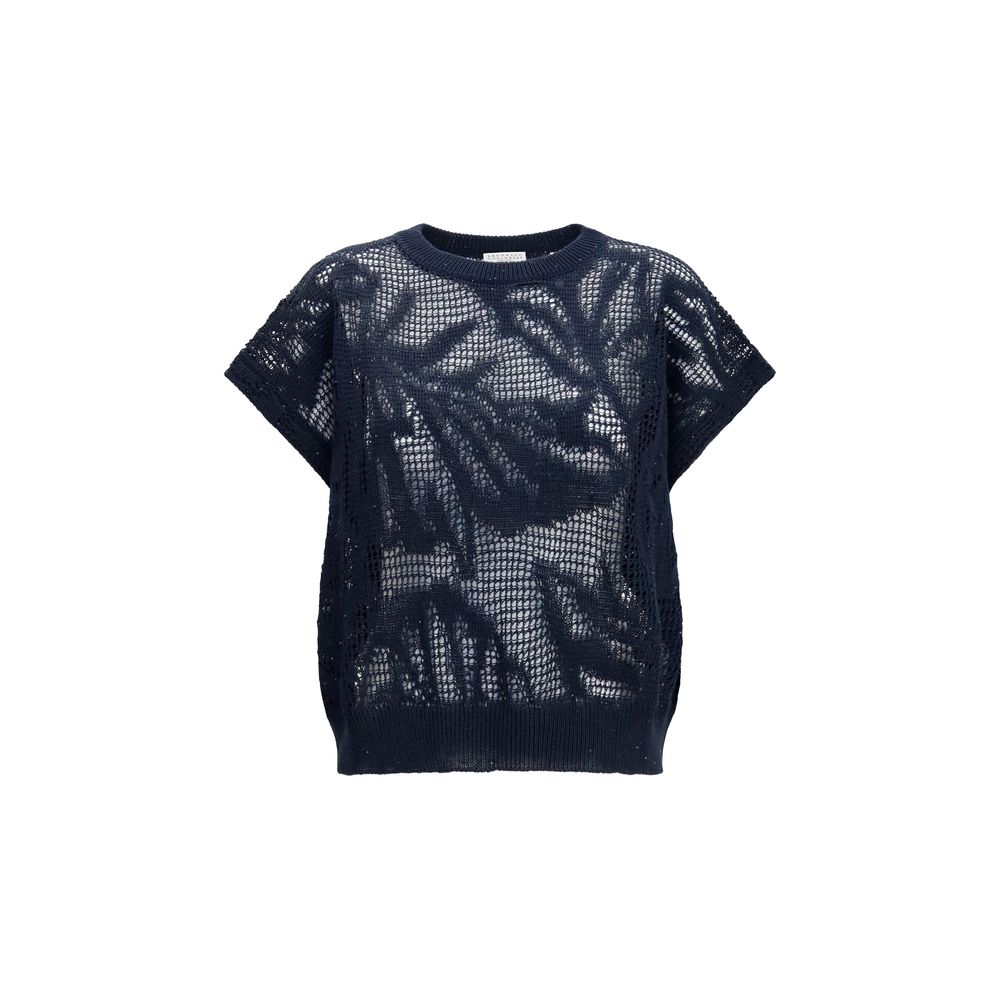 Brunello Cucinelli Blue Linen Women's T-Shirt