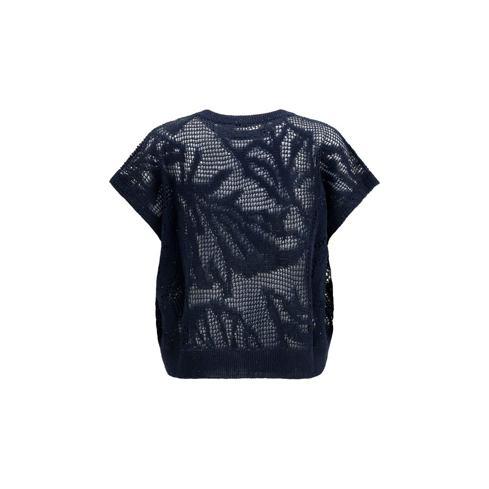 Brunello Cucinelli Blue Linen Women's T-Shirt
