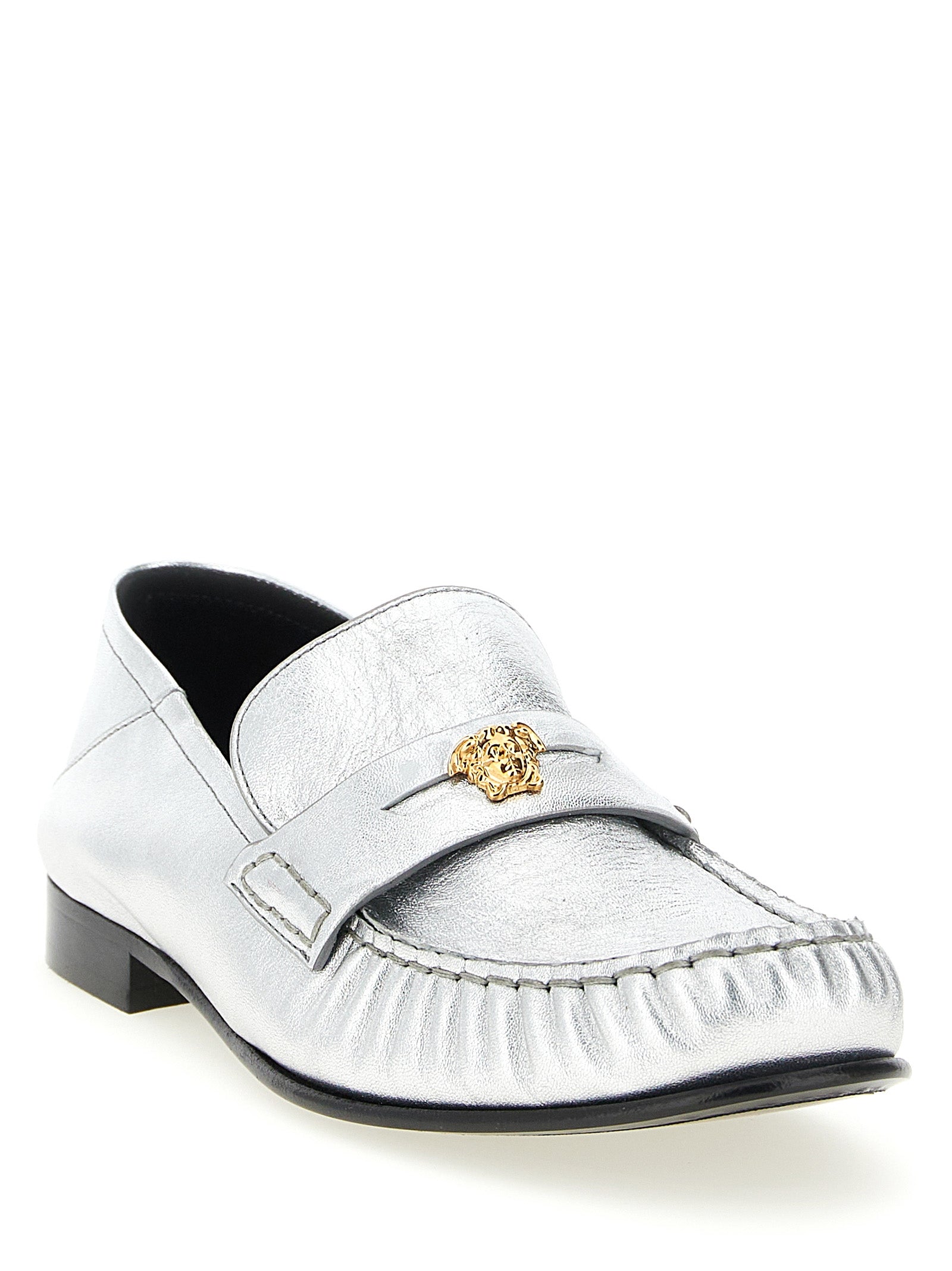 Versace Silver Lamb Leather Slip-On Women's Loafers