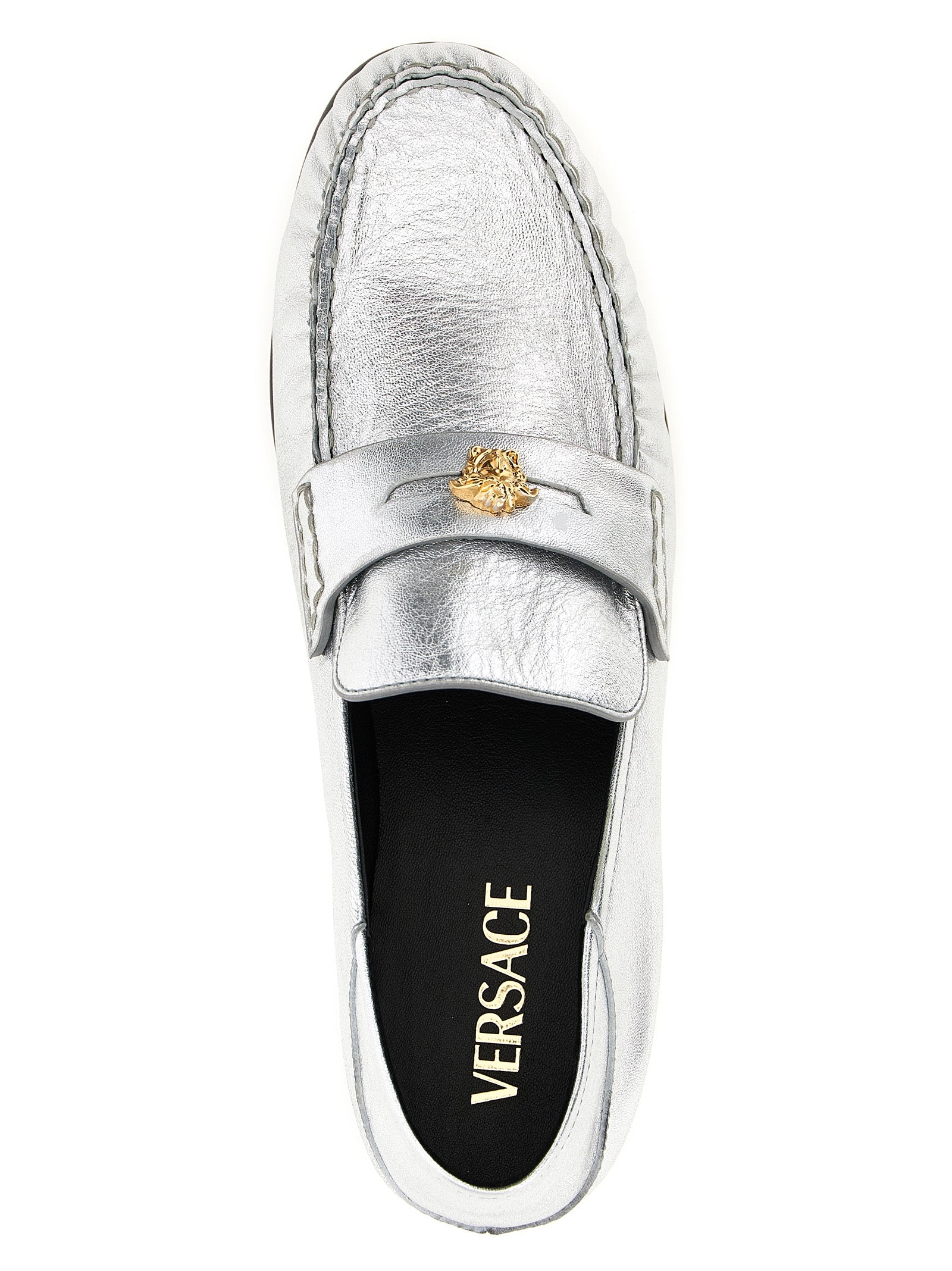 Versace Silver Lamb Leather Slip-On Women's Loafers