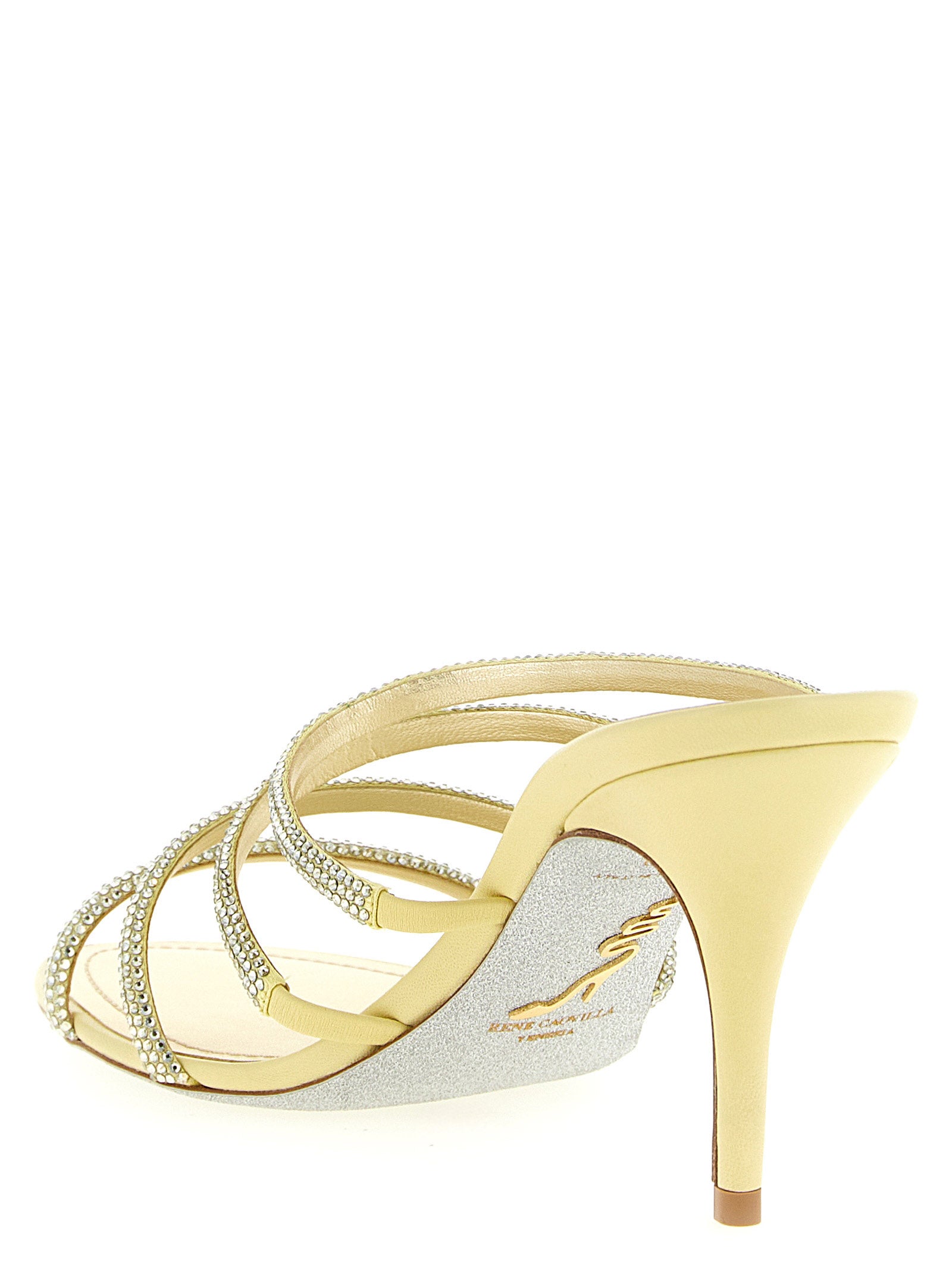 RENE CAOVILLA Gold Viscose Stiletto Heel Women's Sandals