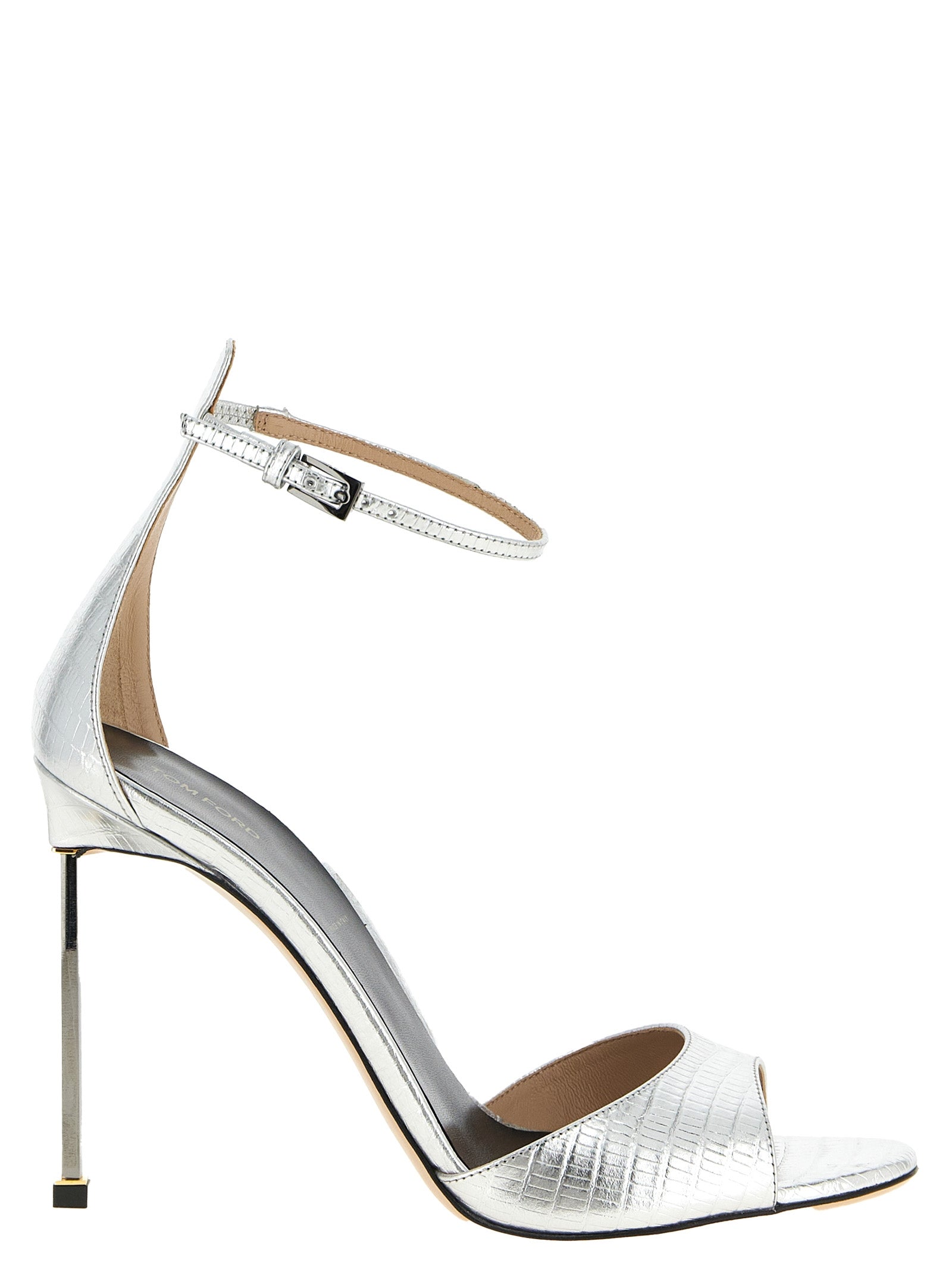 Tom Ford Silver Leather Stiletto Heel Women's Sandals