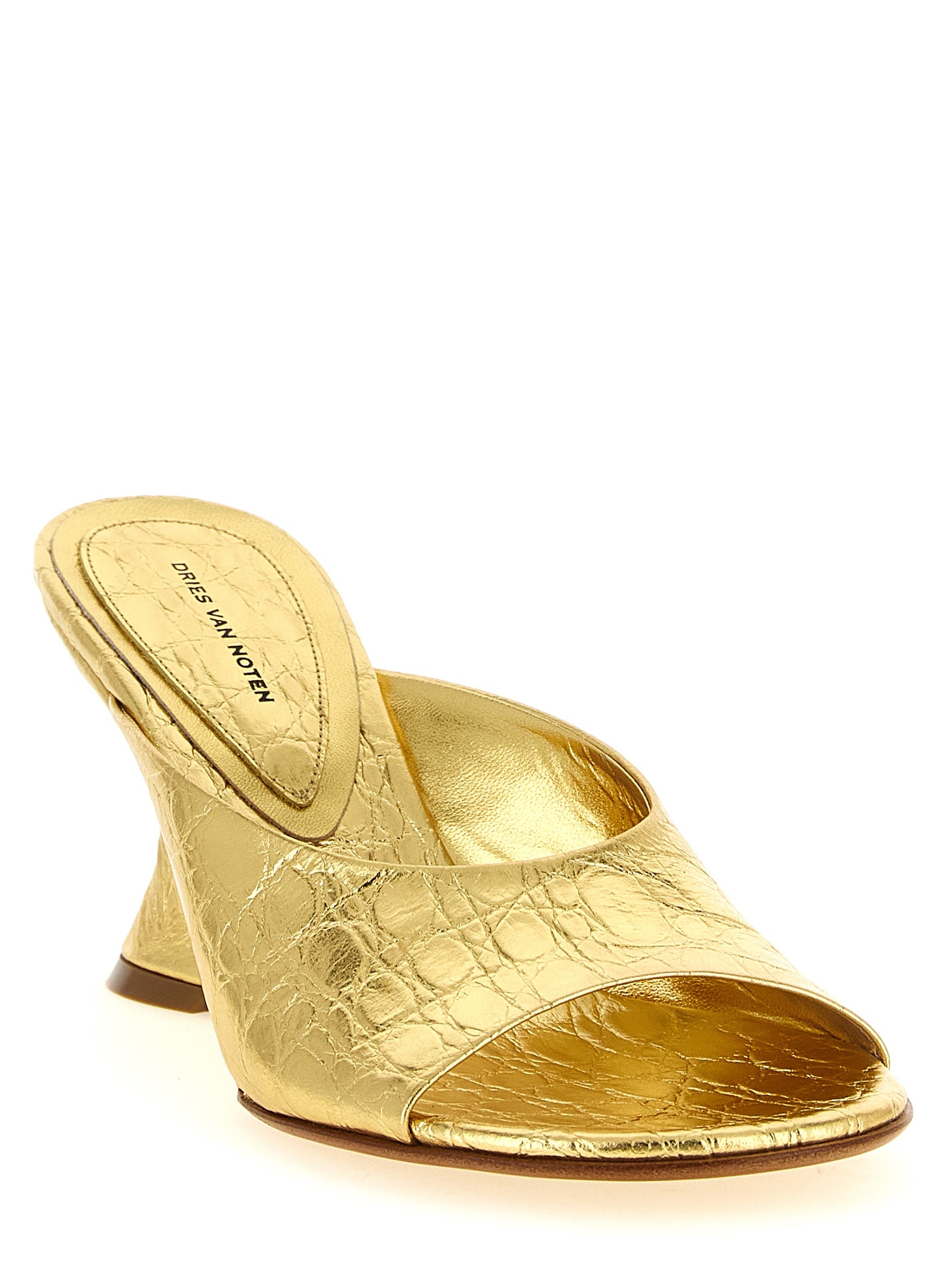 Dries Van Noten Gold Calfskin Wedge Women's Sandals