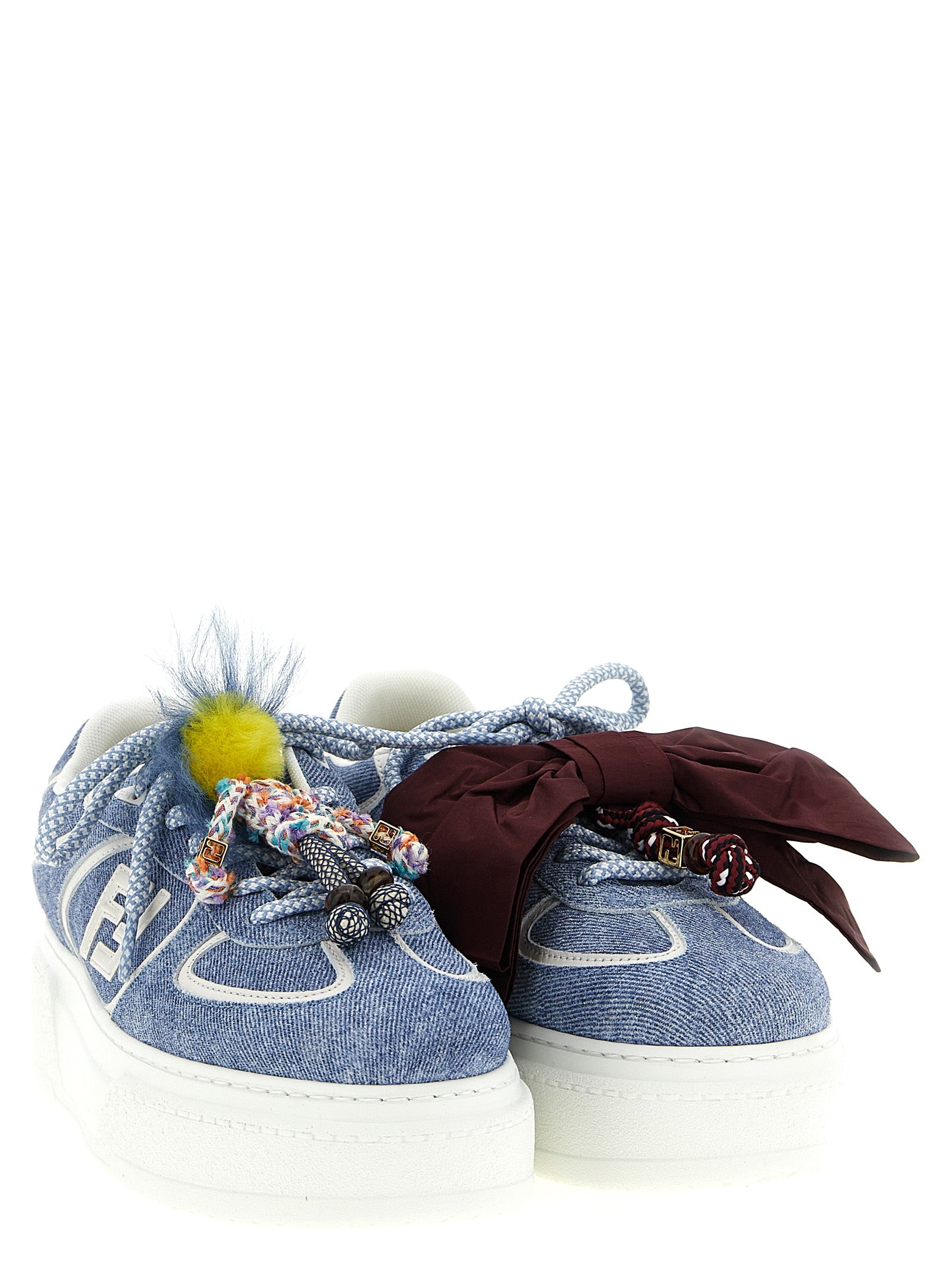 Fendi Blue Calfskin Platform Women's Sneakers
