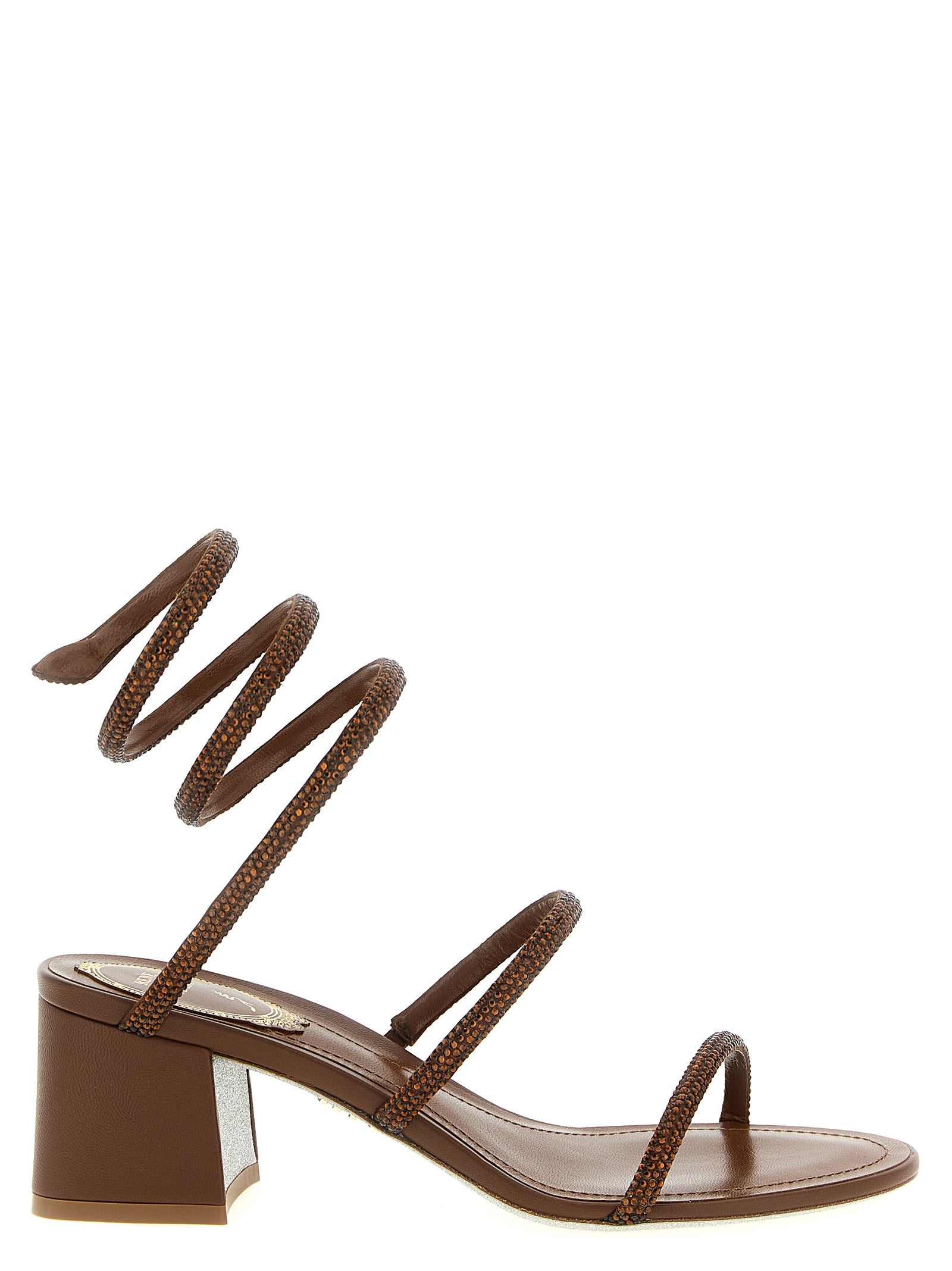 RENE CAOVILLA Brown Viscose Strap-On Women's Sandals