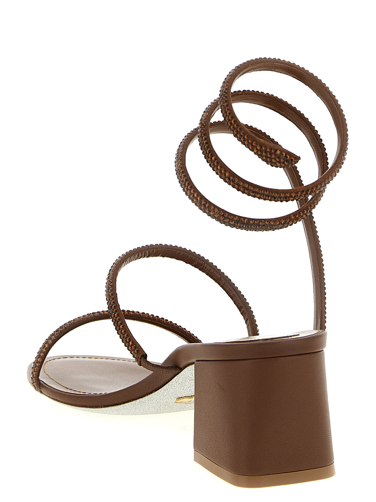 RENE CAOVILLA Brown Viscose Strap-On Women's Sandals