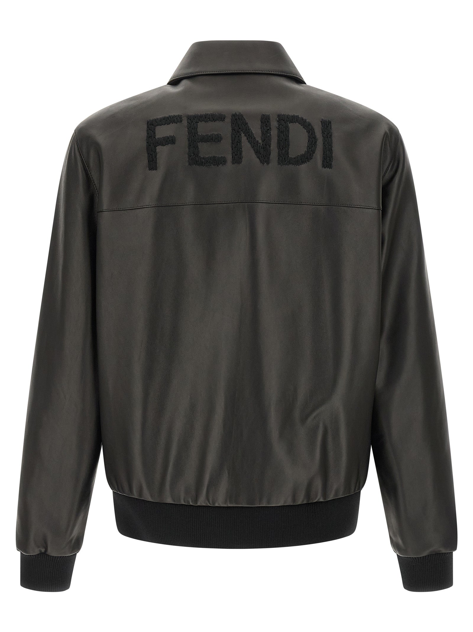 Fendi Black Lamb Leather Leather Men's Jacket