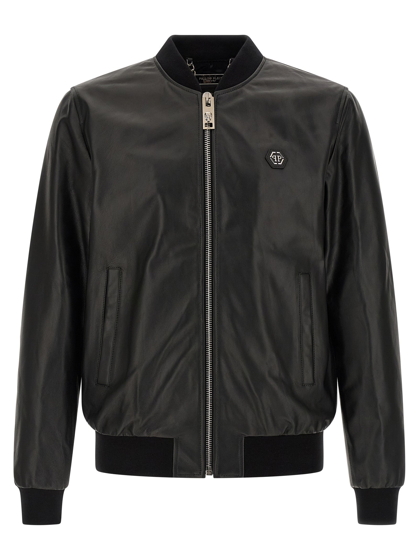 Philipp Plein Black Lambskin Leather Men's Jacket