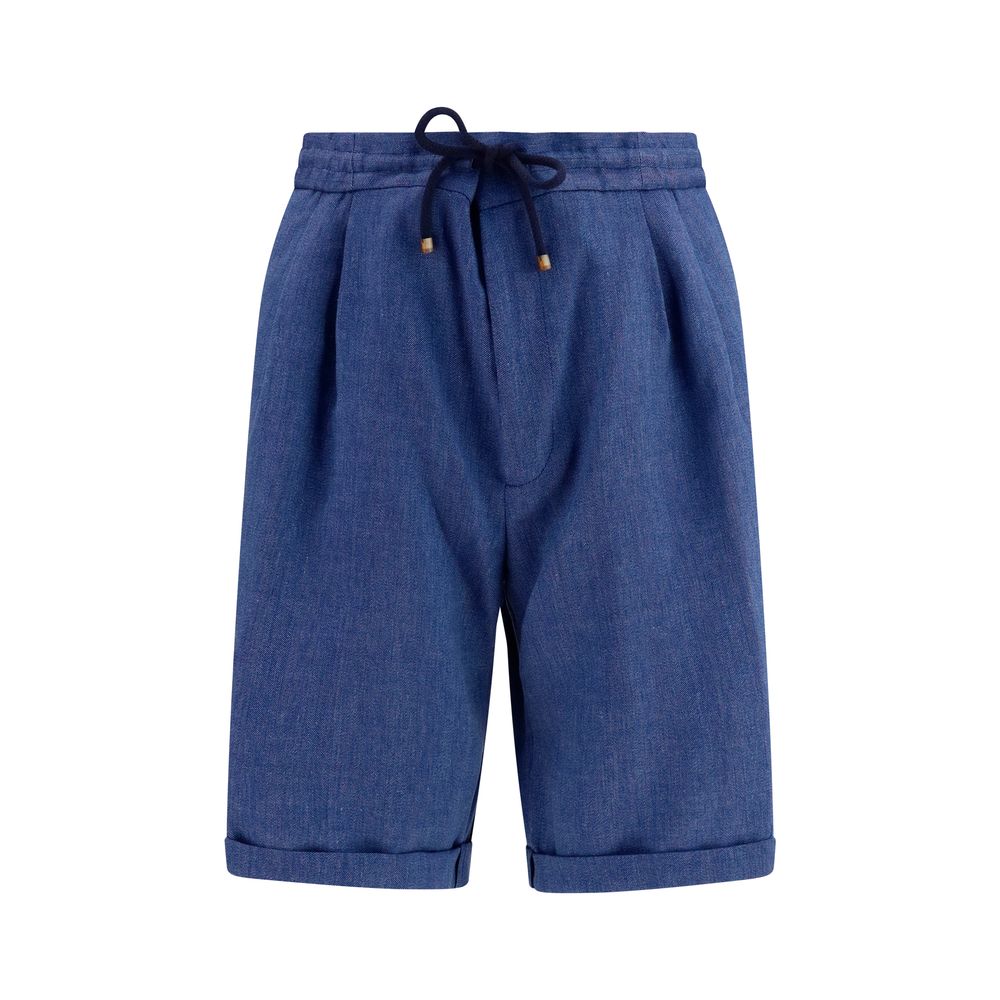Brunello Cucinelli Blue Linen Bermuda Men's Shorts