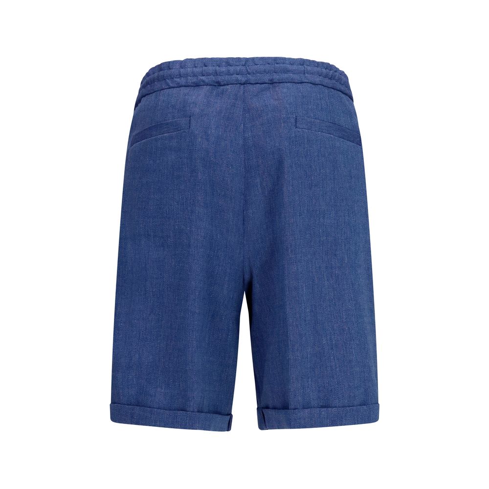 Brunello Cucinelli Blue Linen Bermuda Men's Shorts