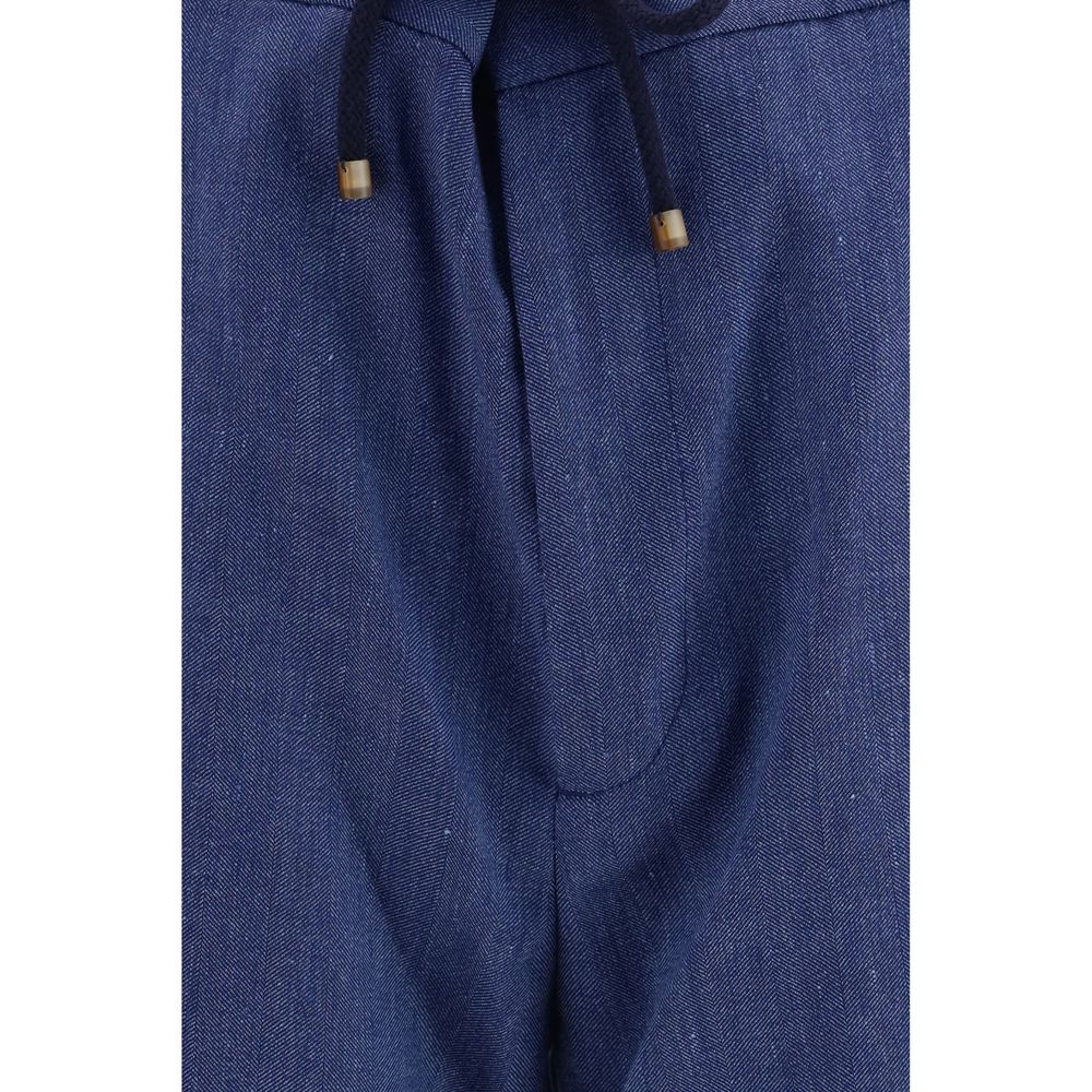 Brunello Cucinelli Blue Linen Bermuda Men's Shorts