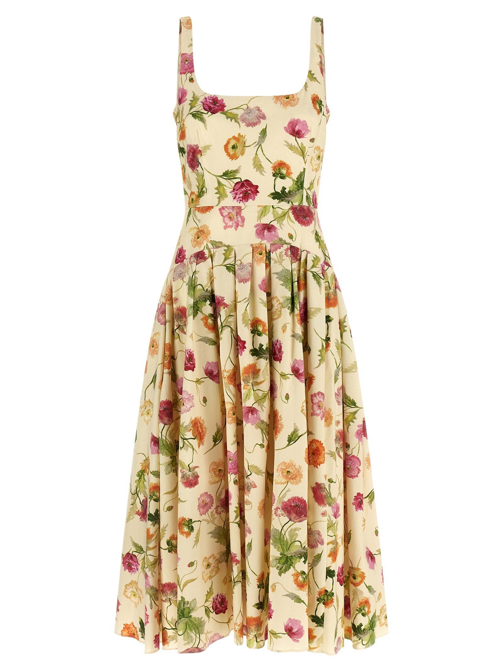 Carolina Herrera Beige Cotton Midi Women's Dress