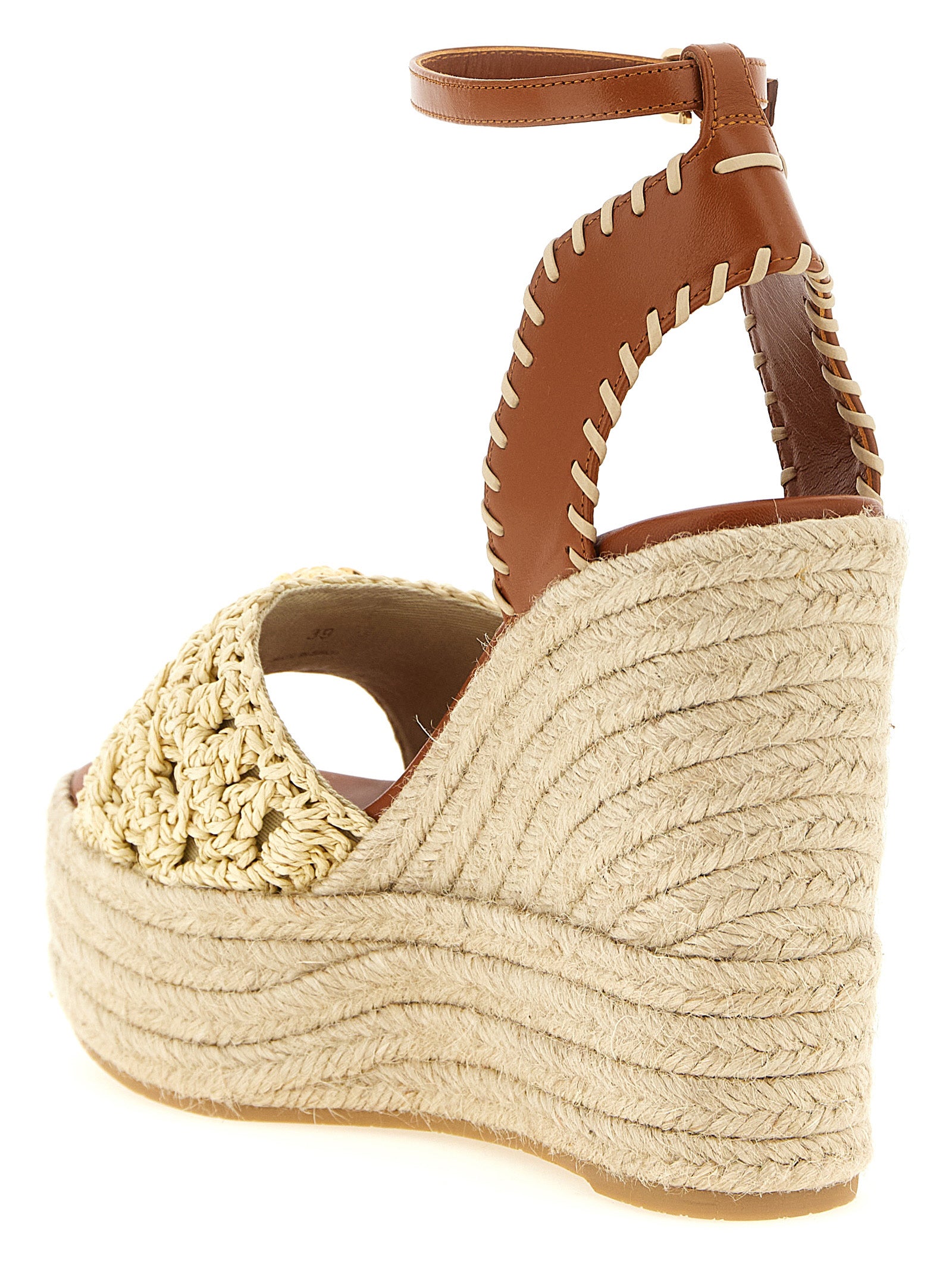 Versace Beige Lamb Leather Wedge Women's Sandals