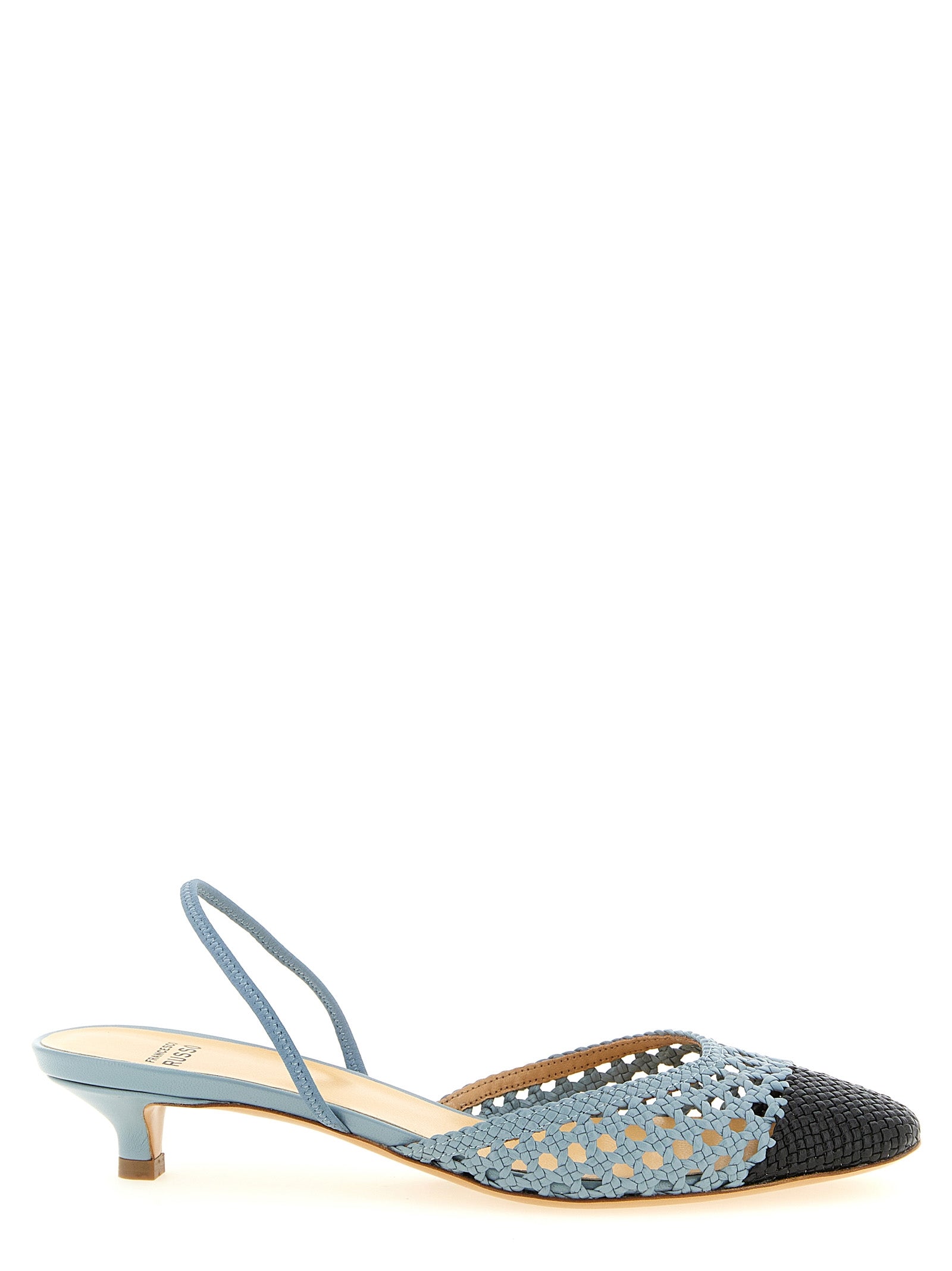 Francesco Russo Blue Goatskin Mid Heel Women's Pumps