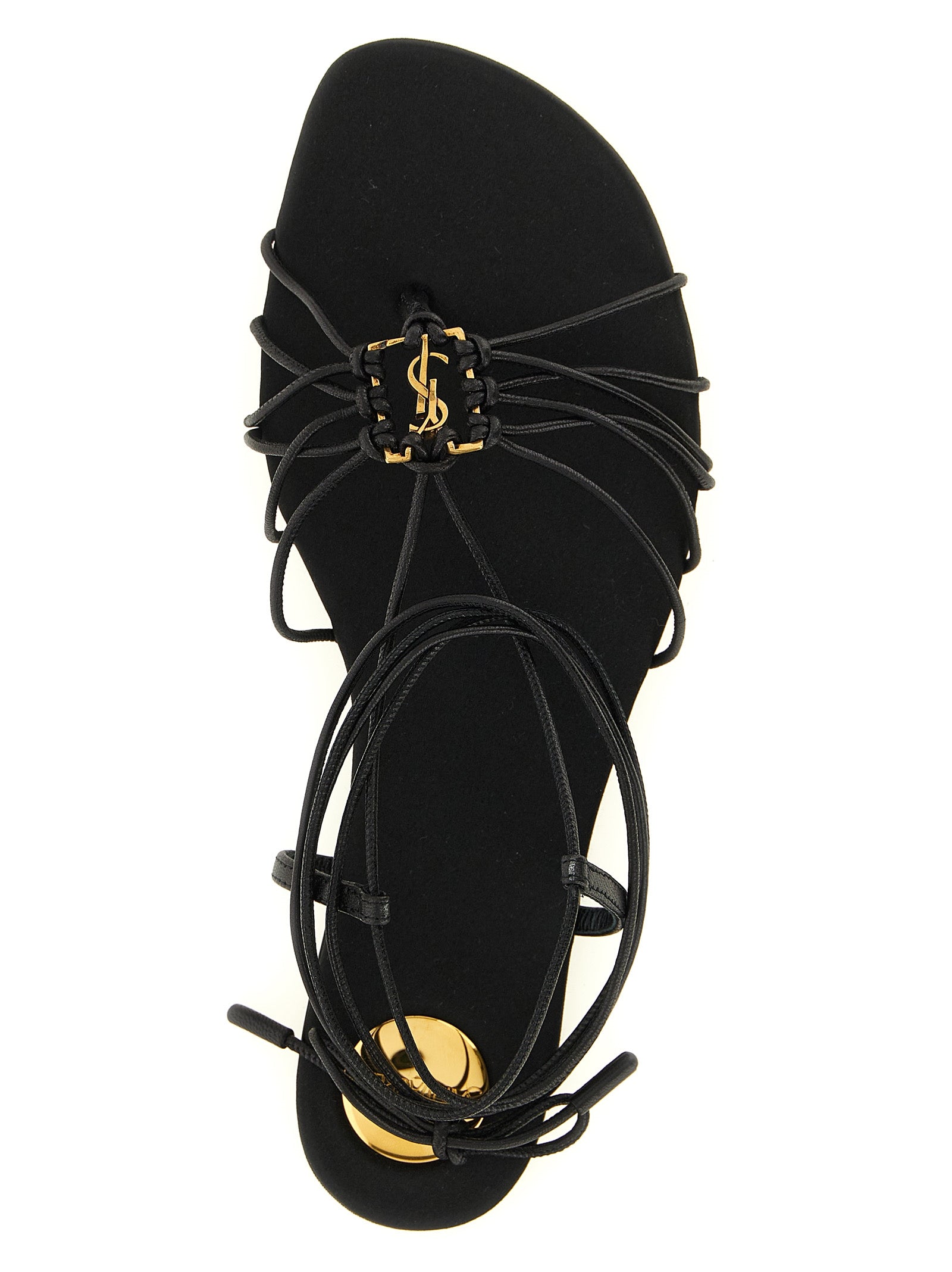 Saint Laurent Black Lamb Leather Flat Women's Sandals