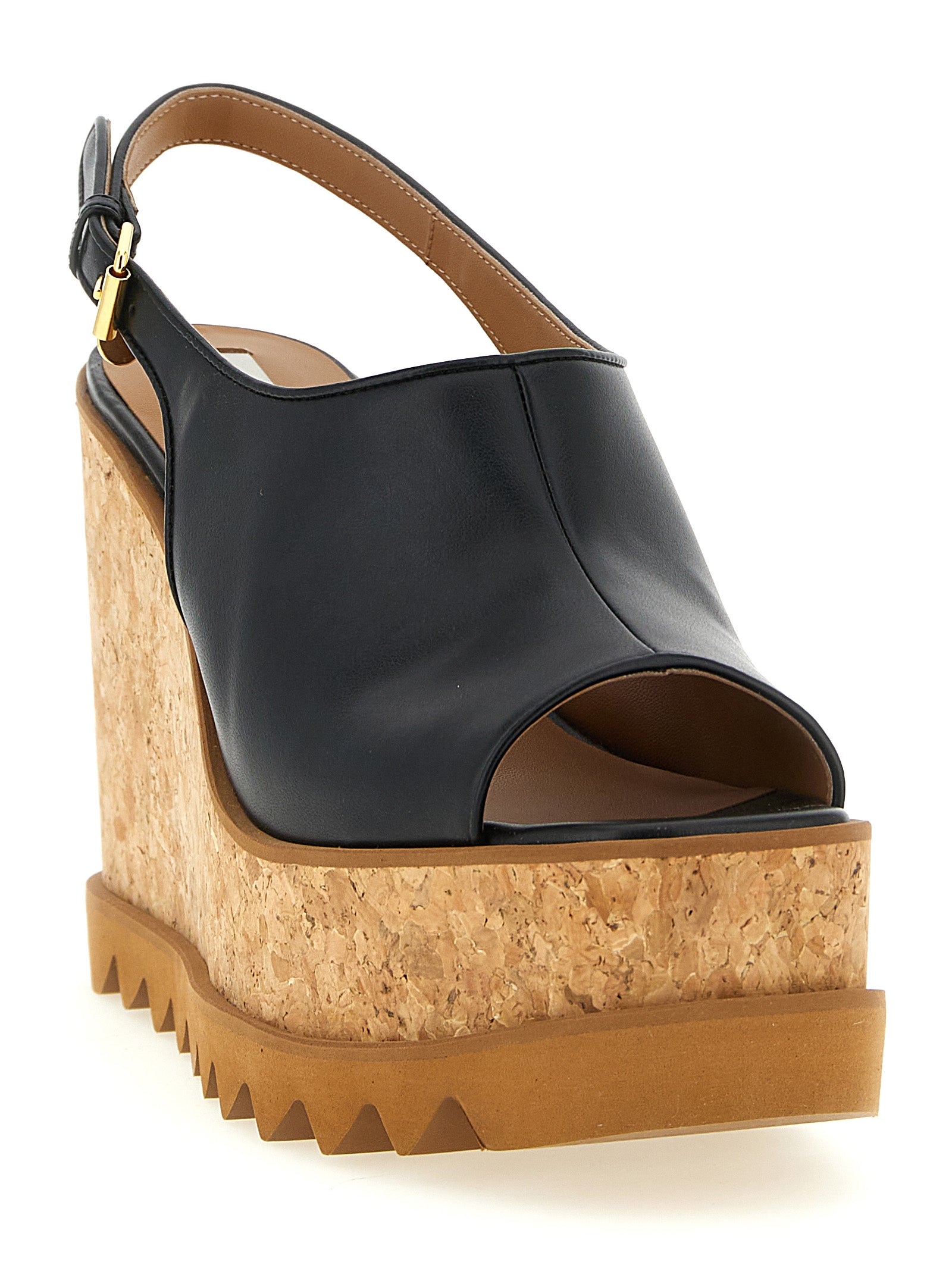 Stella McCartney Black Polyurethane Wedge Women's Sandals