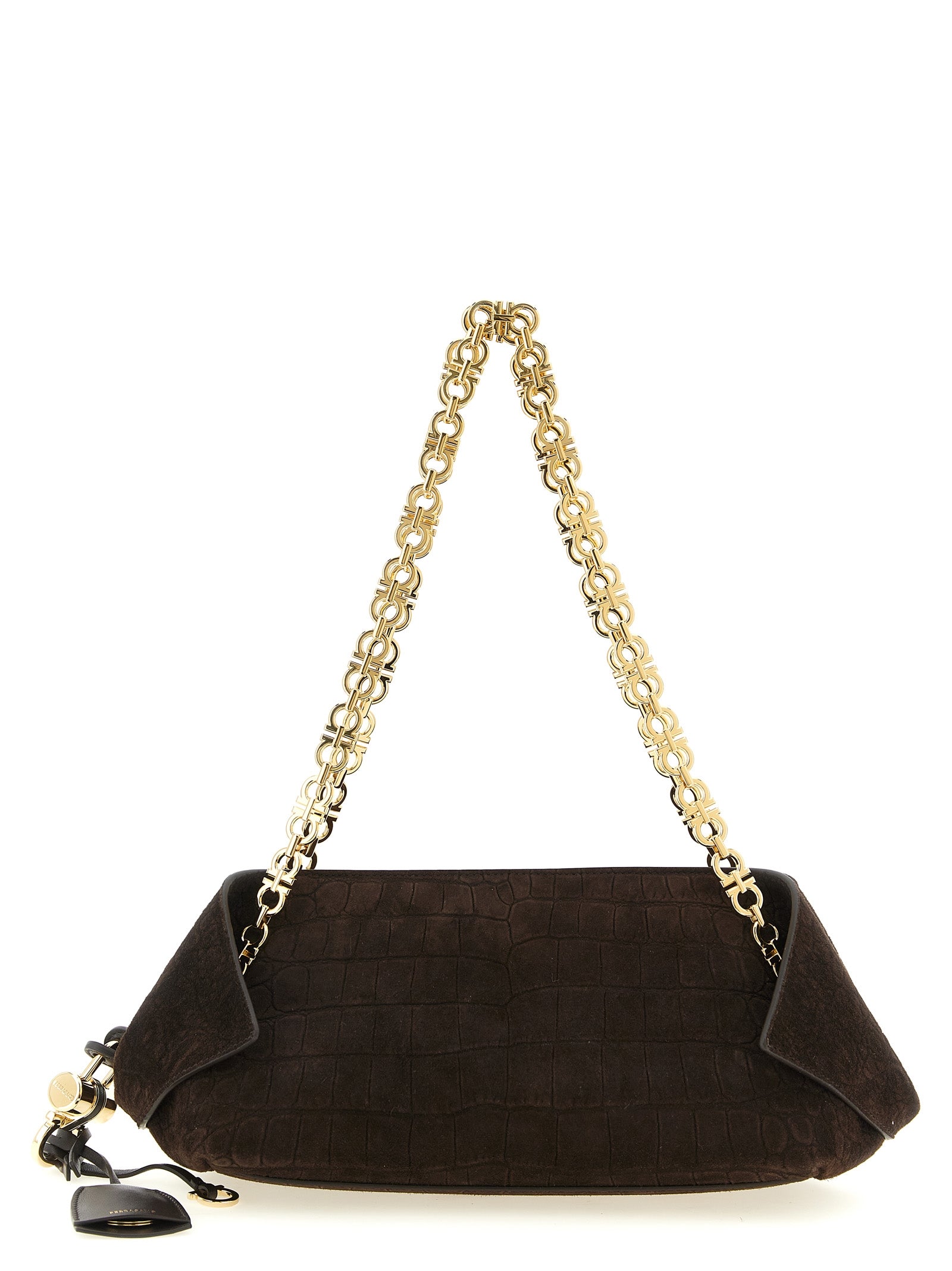 Ferragamo Brown Goatskin Shoulder Women's Bag
