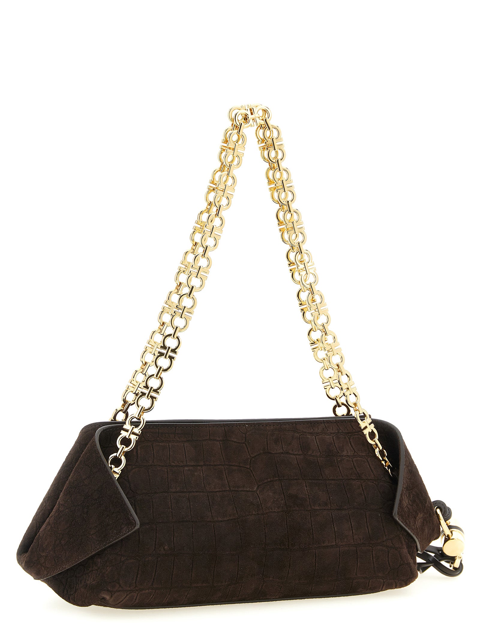 Ferragamo Brown Goatskin Shoulder Women's Bag