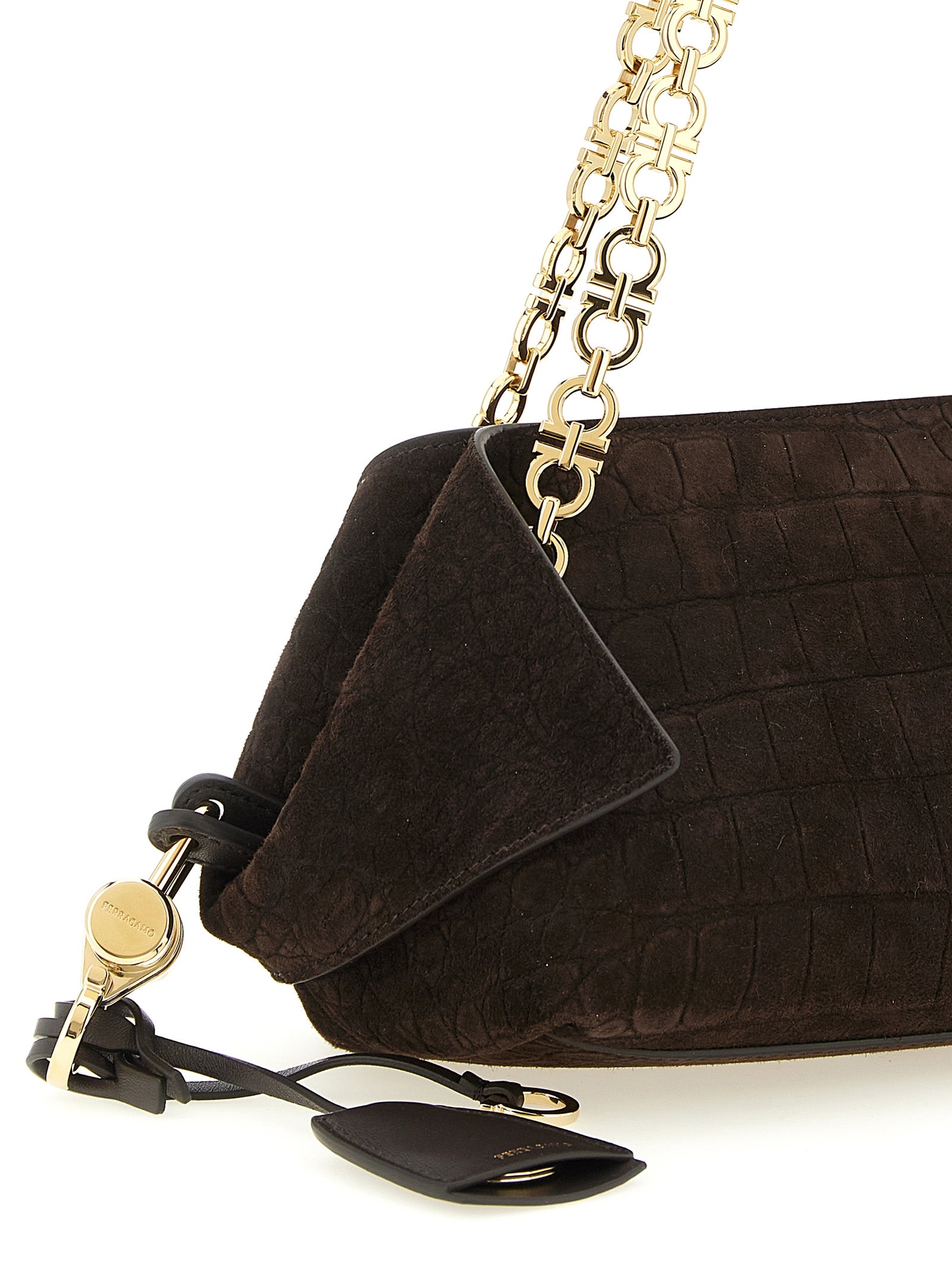 Ferragamo Brown Goatskin Shoulder Women's Bag