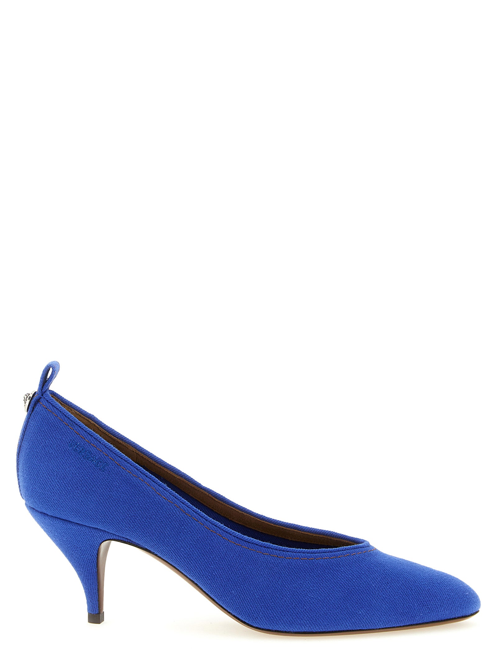 Versace Blue Cotton Mid Heel Women's Pumps