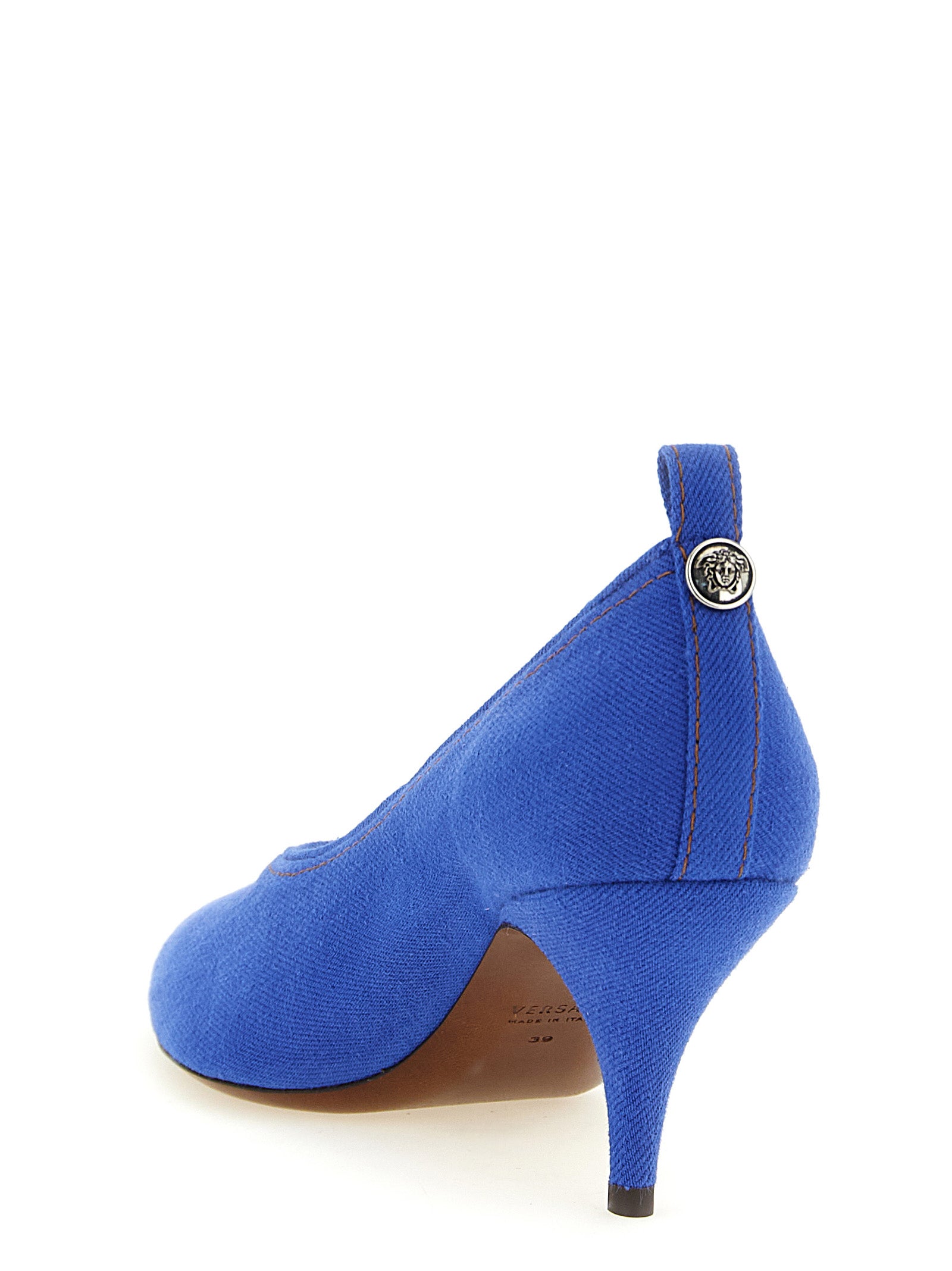 Versace Blue Cotton Mid Heel Women's Pumps