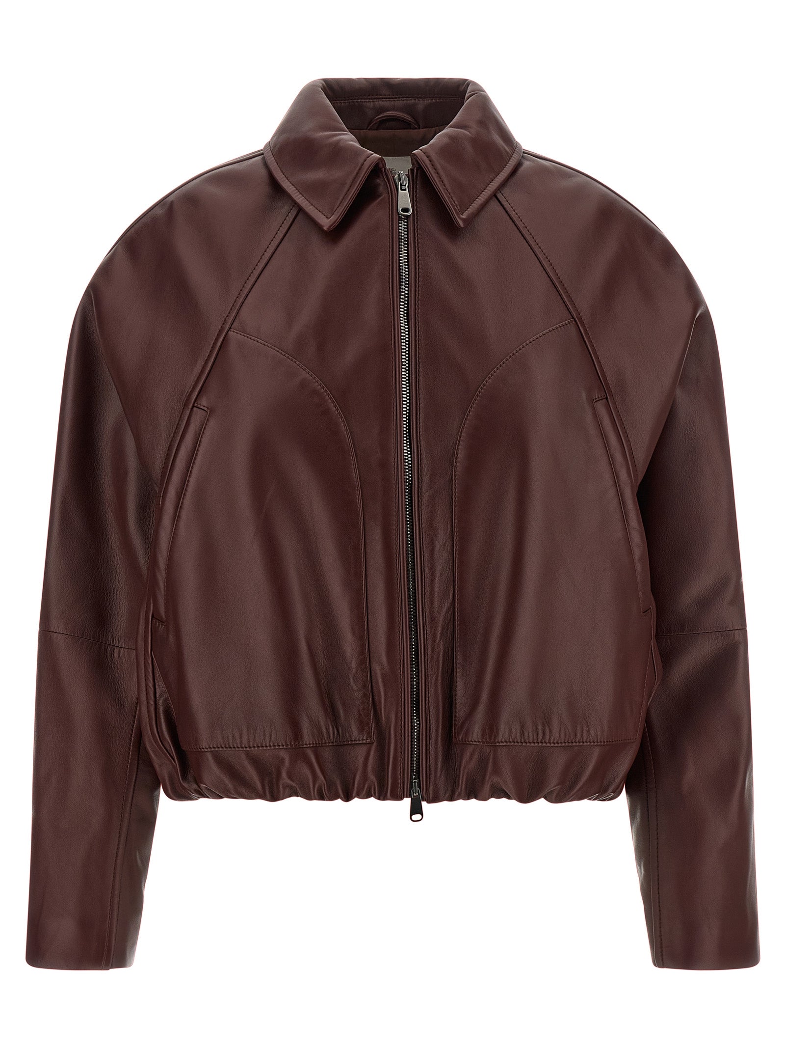 Brunello Cucinelli Bordeaux Calfskin Leather Women's Jacket