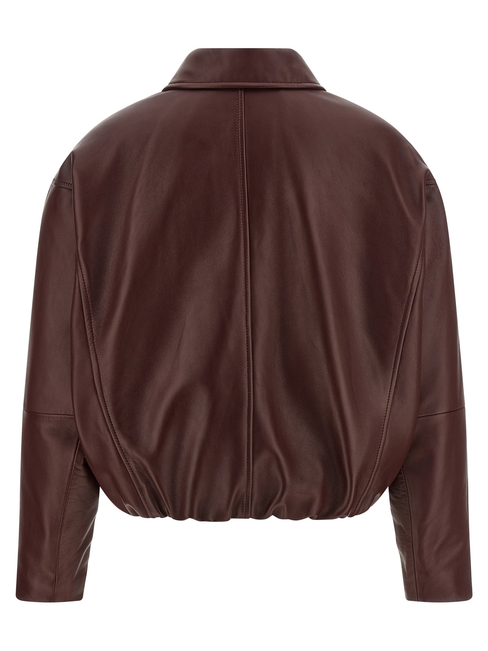 Brunello Cucinelli Bordeaux Calfskin Leather Women's Jacket