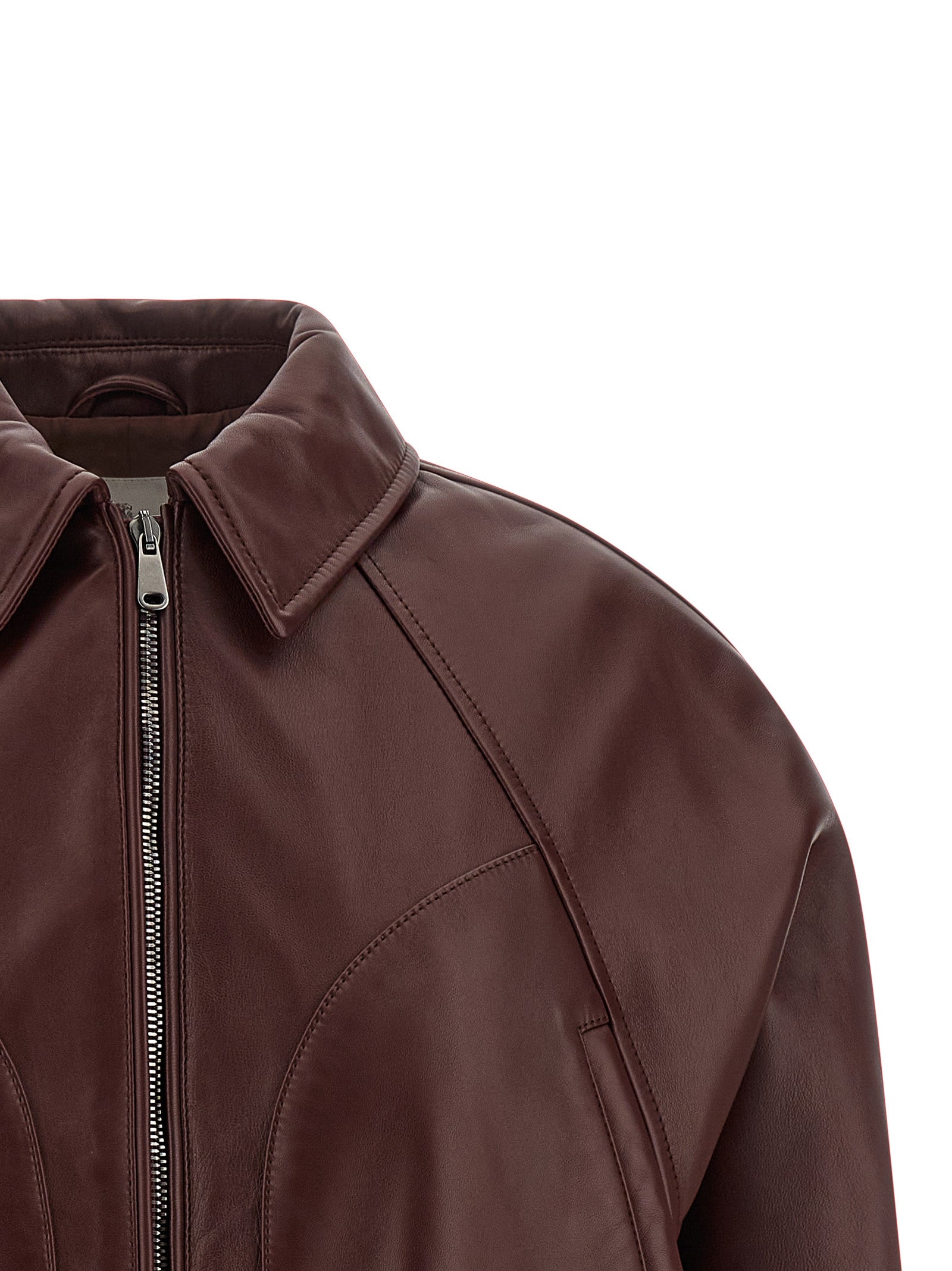 Brunello Cucinelli Bordeaux Calfskin Leather Women's Jacket