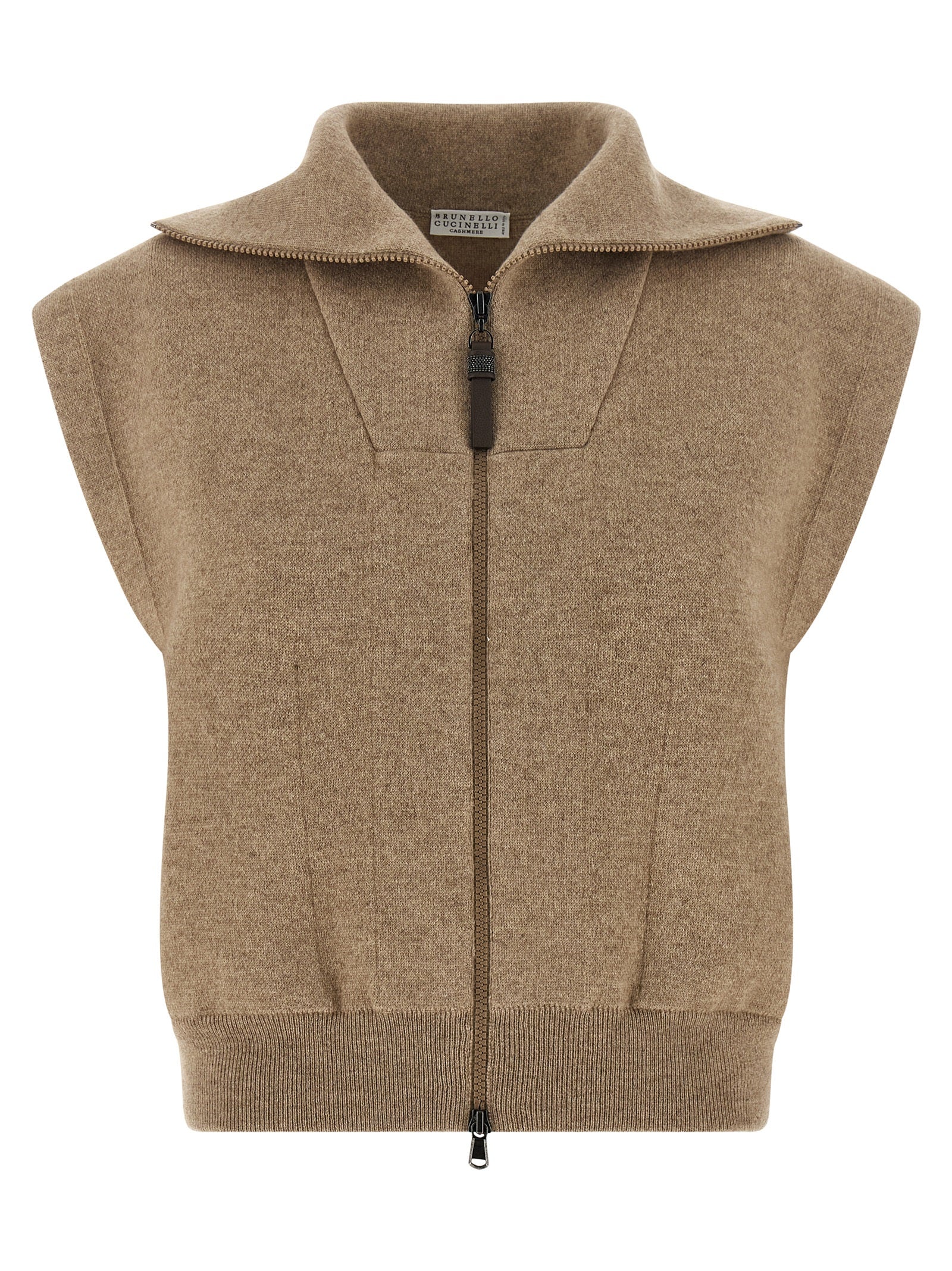 Brunello Cucinelli Beige Cashmere Sleeveless Women's Jacket