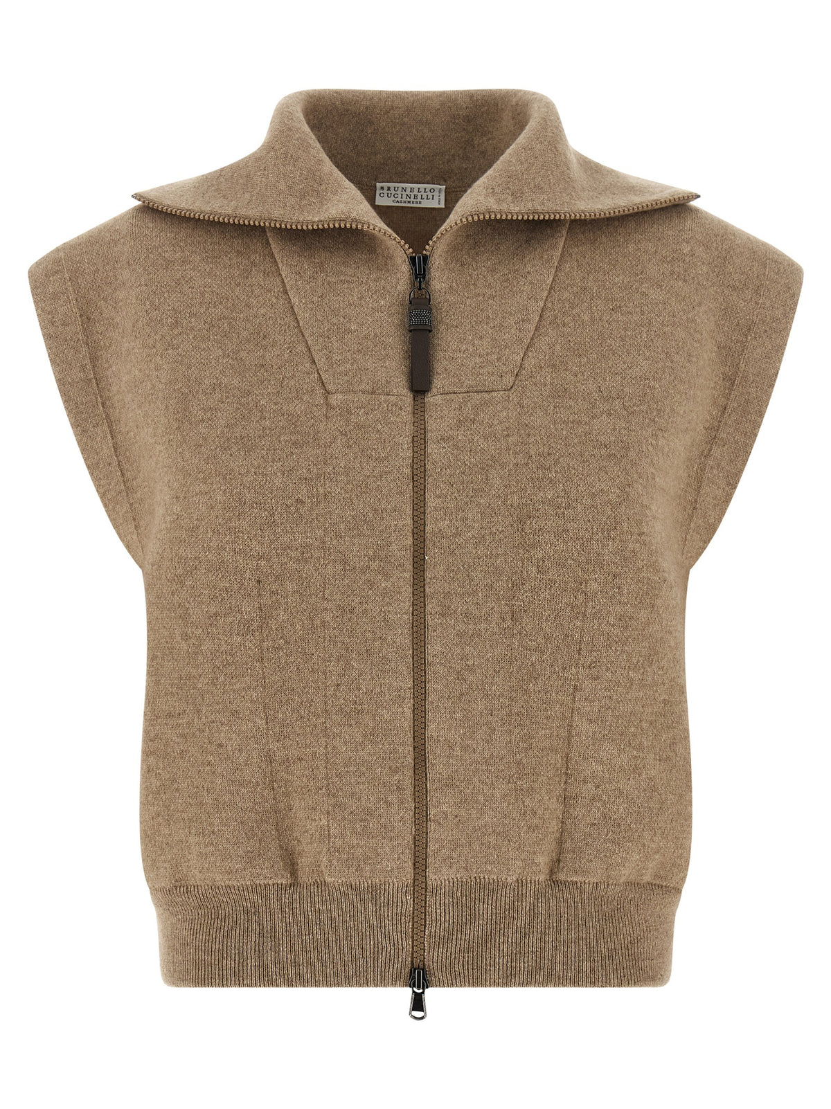 Brunello Cucinelli Beige Cashmere Sleeveless Women's Jacket